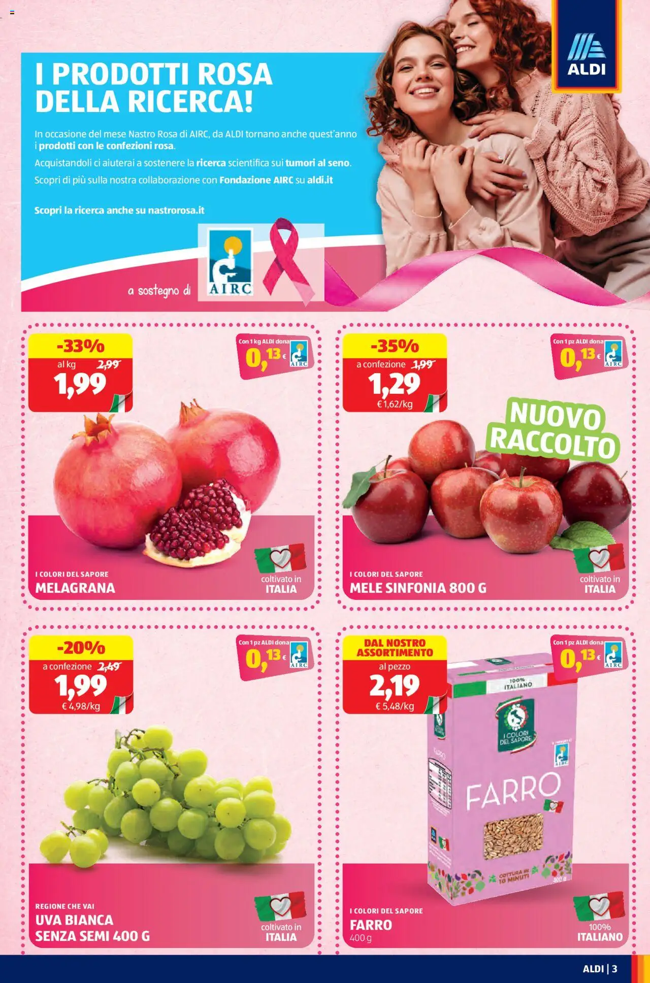 Volantino Aldi del 06.10.2025 | Pagina: 3 | Prodotti: Mele, Uva, Farro