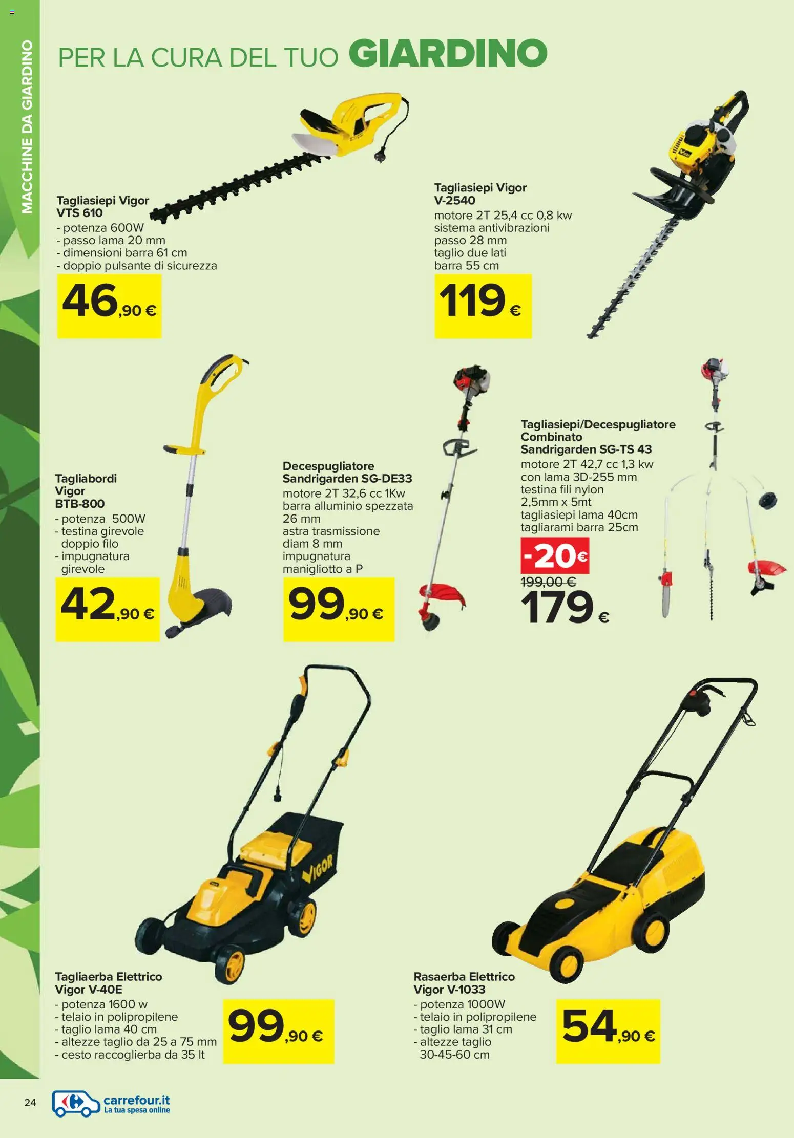 Volantino Carrefour del 19.02.2026 | Pagina: 24 | Prodotti: Tagliasiepi, Rasaerba, Decespugliatore, Alluminio