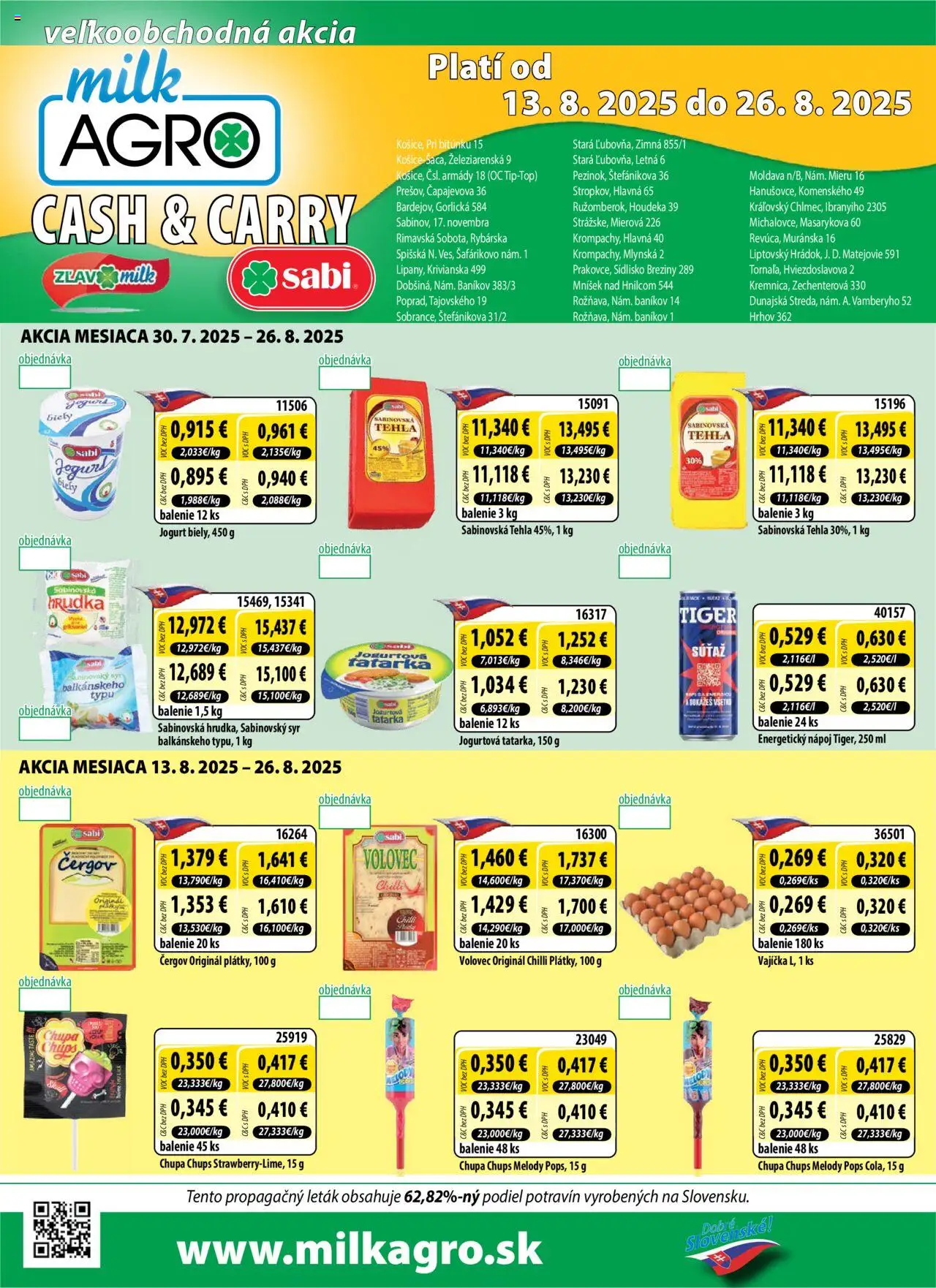 Milk Agro Cash & Carry │ platný od 13.08.2025 | Strana: 1 | Produkty: Syr, Jogurt, Chilli, Energetický nápoj