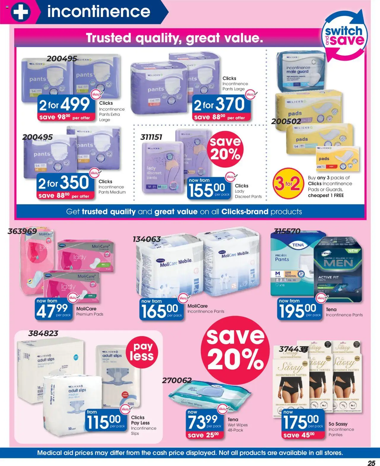 Clicks Specials │ valid from 21.08.2025 | Page: 25 | Products: Pants, Panties, Pads, Switch