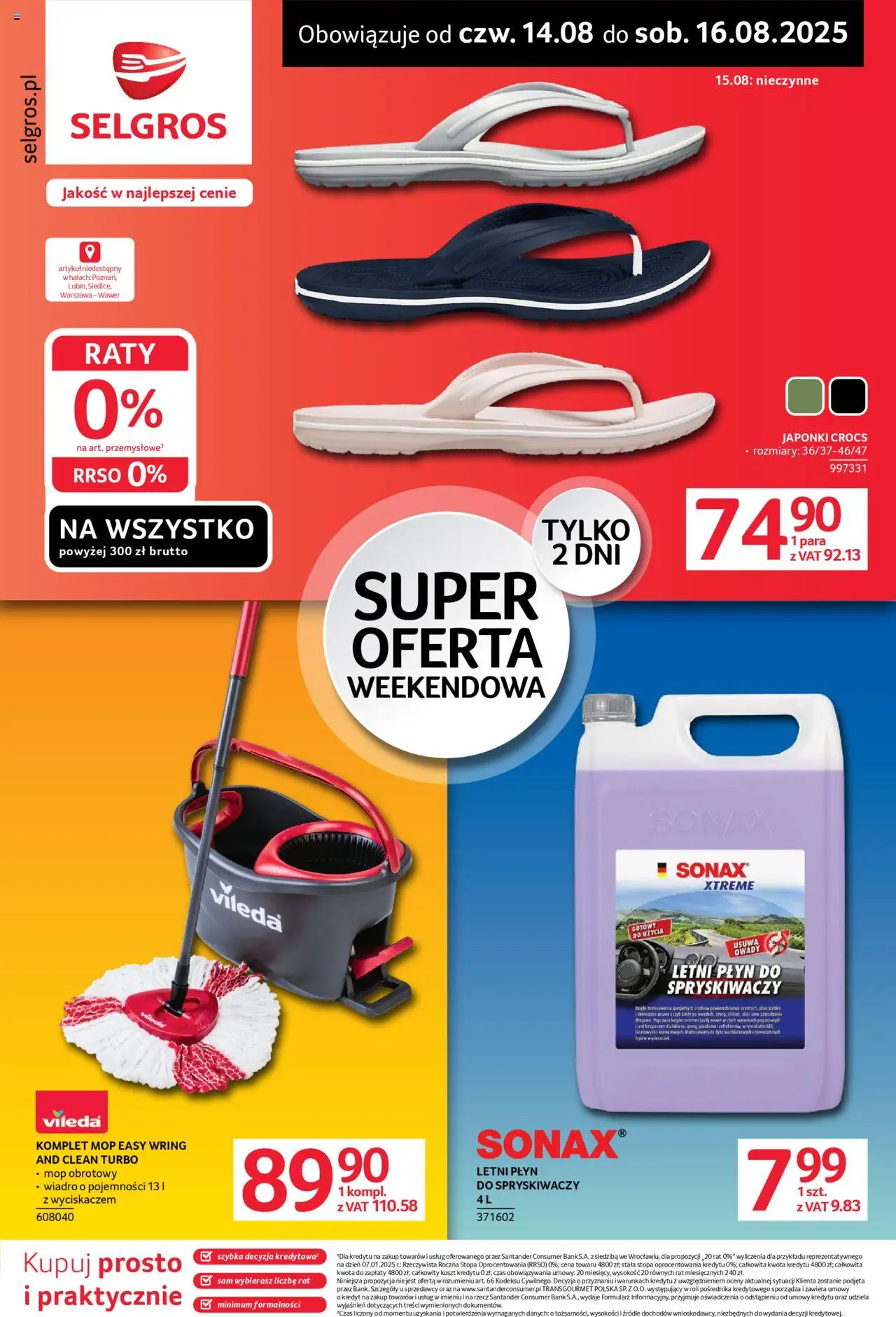 Selgros cash&carry Gazetka - Super oferta na 3 dni od 14.08.2025 | Strona: 1 | Produkty: Japonki, Płyn do spryskiwaczy, Mop obrotowy, Vileda