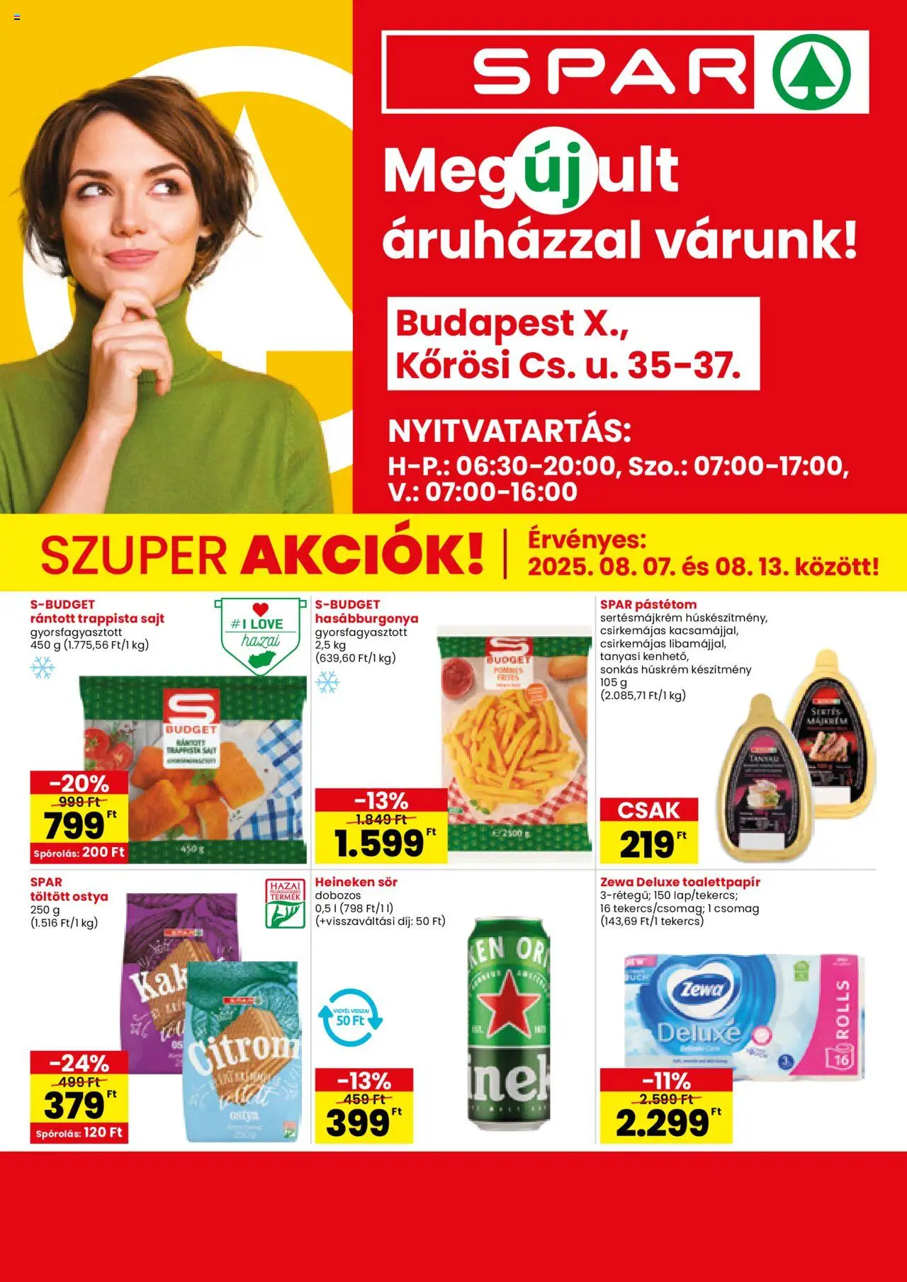 Spar akciós ujság - amely érvényes a következő dátumtól: 07.08.2025 | Oldal: 1 | Termékek: Heineken, Sajt, Hasábburgonya, Trappista sajt