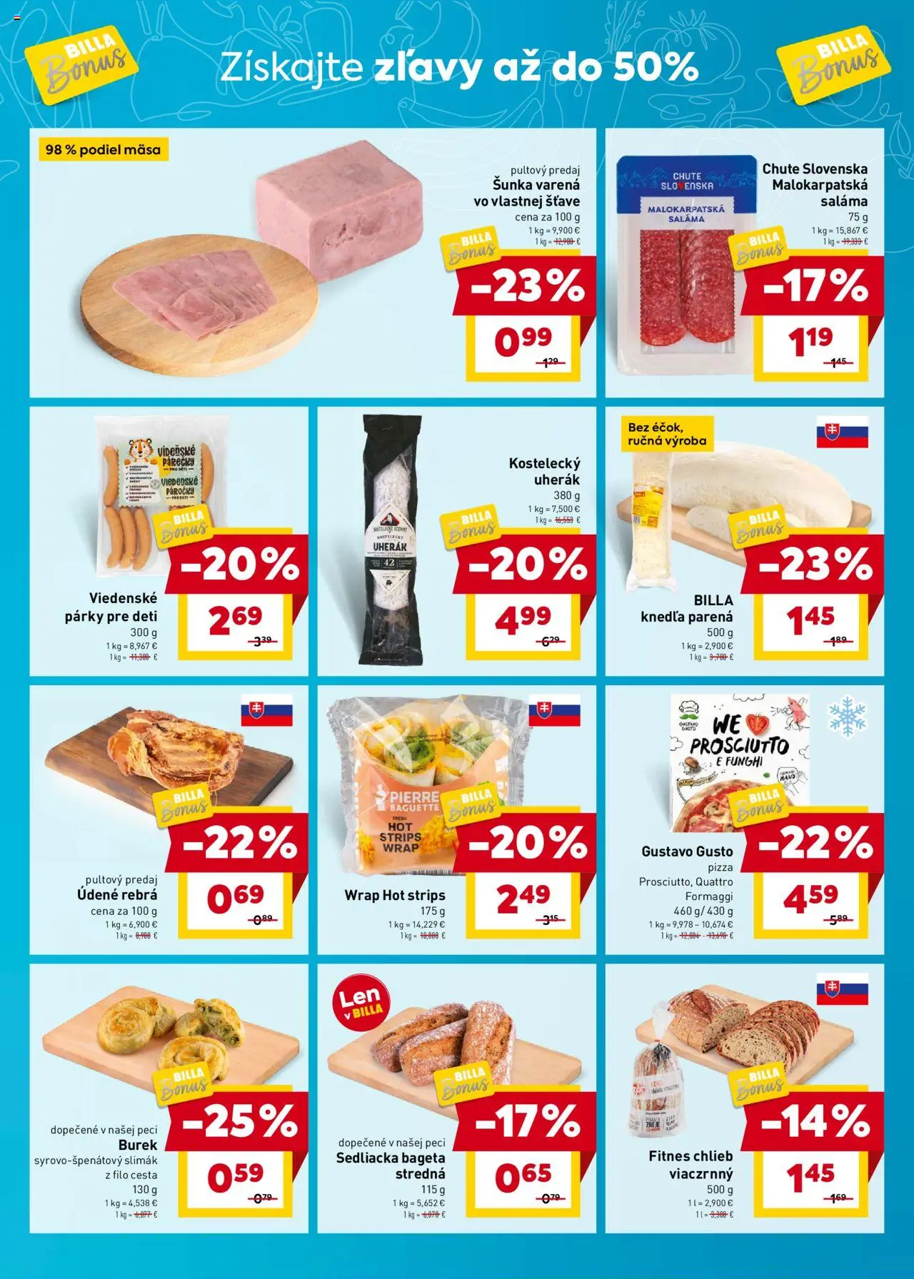 Nové Billa akcie – leták je platný od 15.10.2025 | Strana: 3 | Produkty: Chlieb, Saláma, Šunka, Pizza