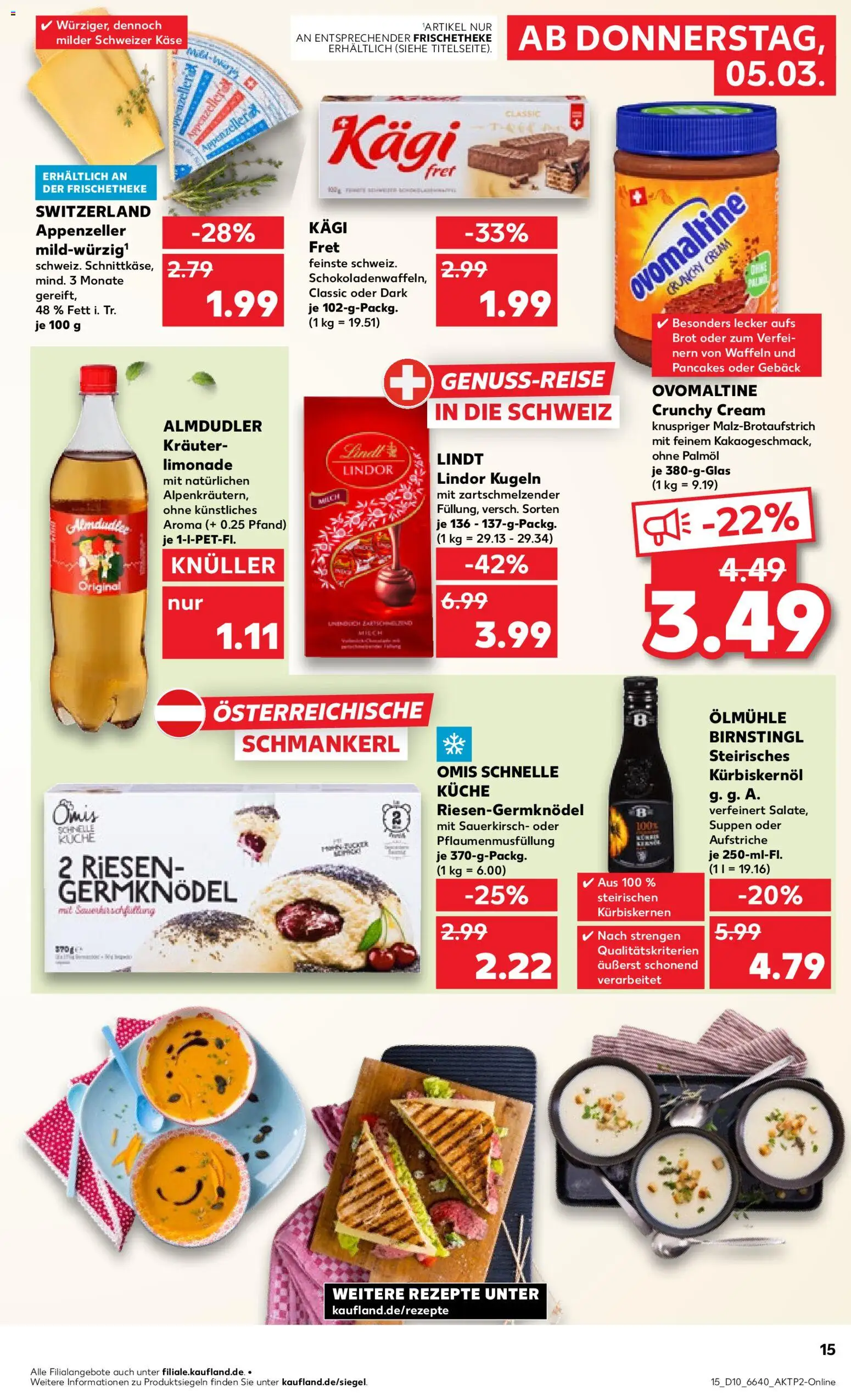Kaufland Prospekt 	 – gültig ab 05.03.2026 | Seite: 15 | Produkte: Kürbiskernöl, Käse, Brot, Lindt