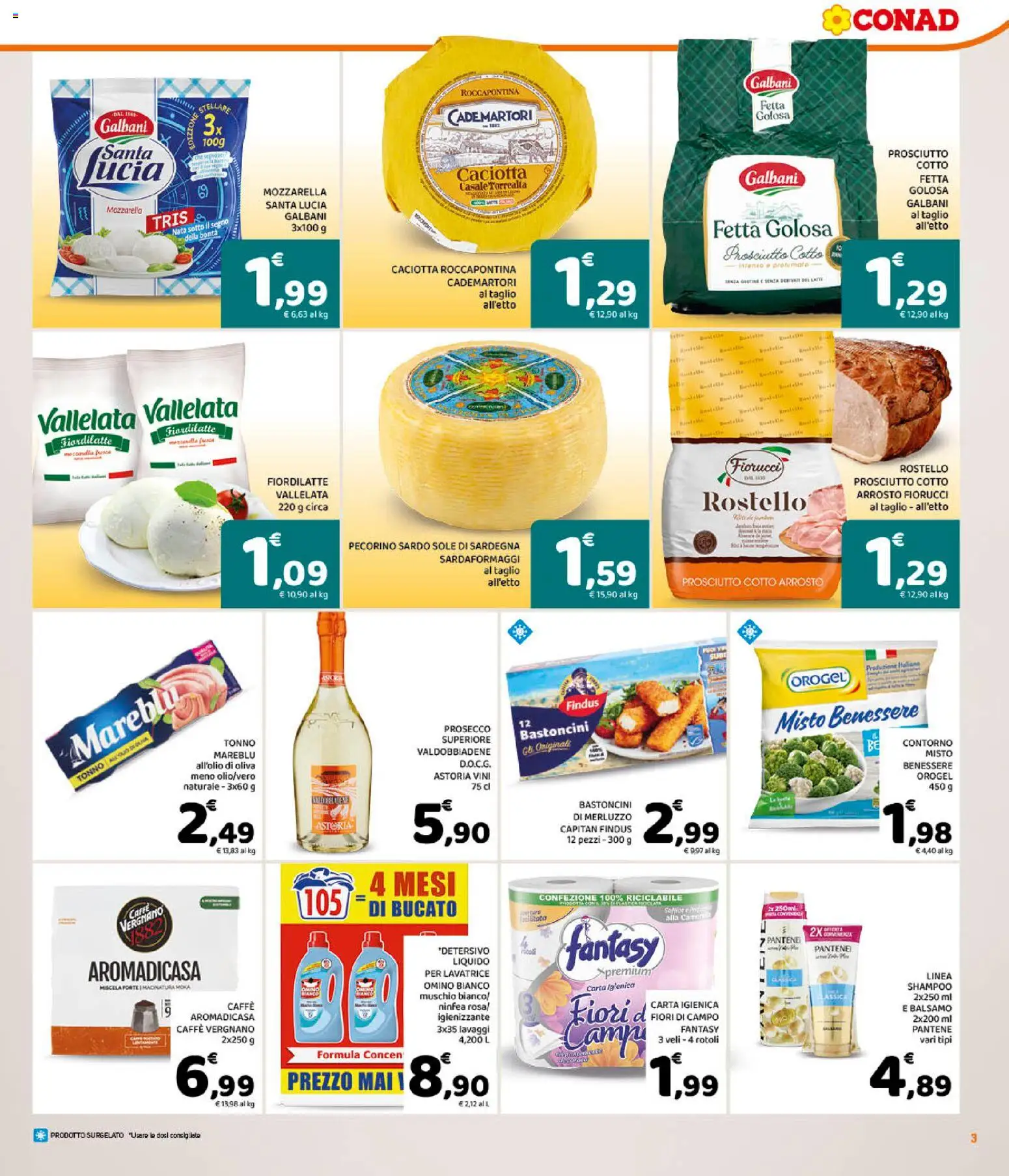 Volantino Conad del 15.04.2026 | Pagina: 3 | Prodotti: Prosciutto Cotto, Carta igienica, Caffè, Pecorino