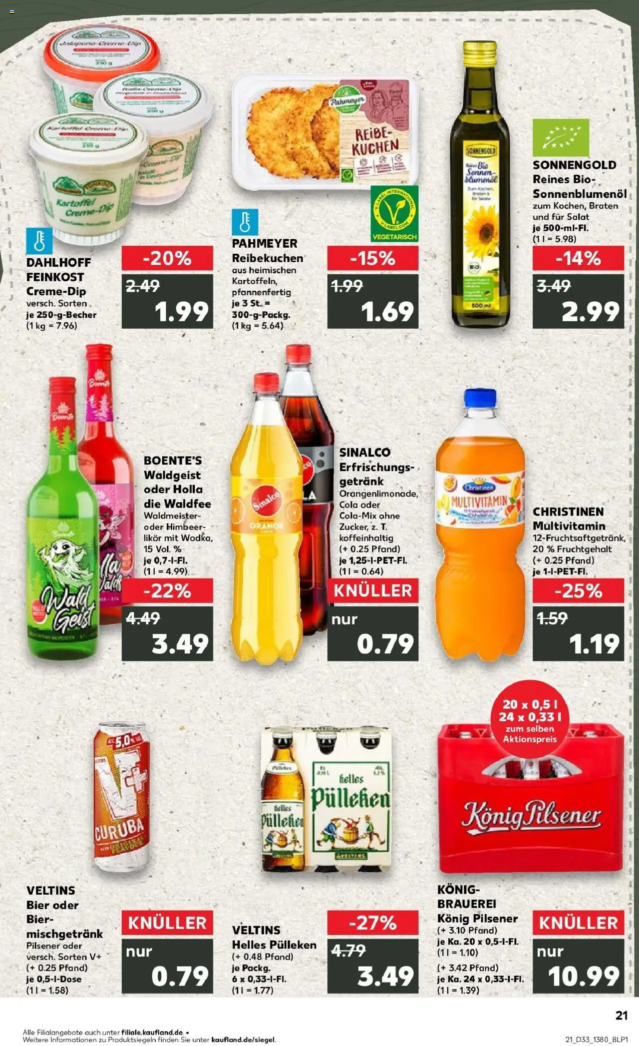 Kaufland prospekt Kamp-Lintfort	 – gültig ab 14.08.2025 | Seite: 21 | Produkte: Helles pulleken, Sinalco, Sonnenblumenol, Salat