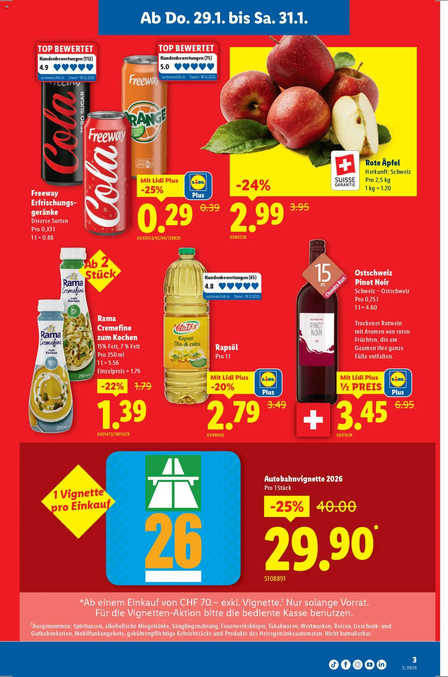 Lidl Aktionen – gültig ab 29.01.2026 | Seite: 3 | Produkte: Rapsöl, Rotwein, Äpfel, Top