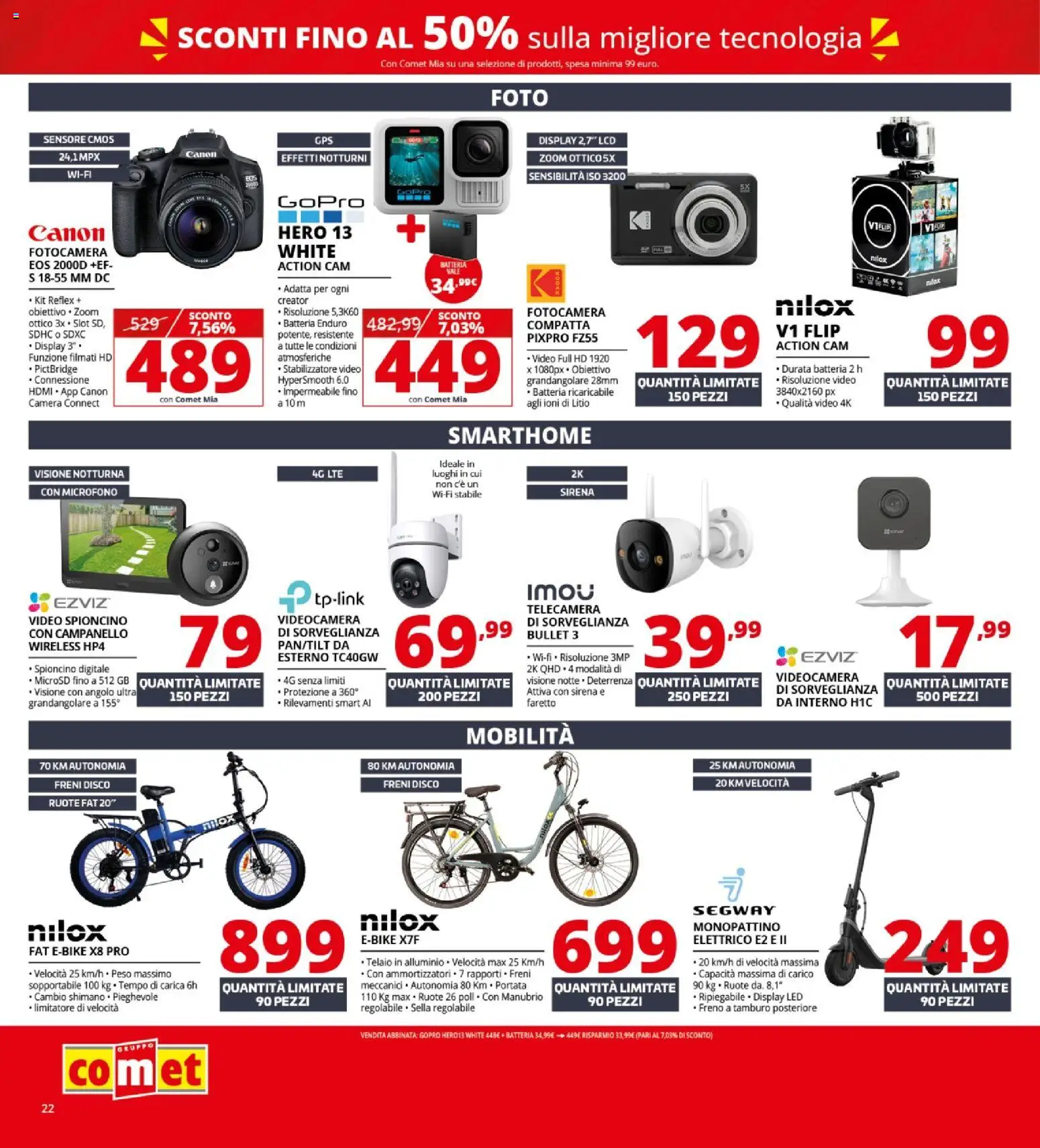 Volantino Comet del 22.01.2026 | Pagina: 22 | Prodotti: Monopattino, Action cam, Videocamera, Alluminio