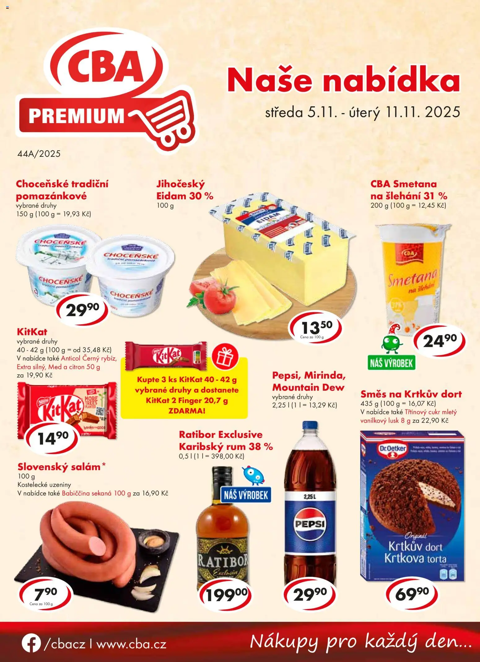 CBA leták - Premium od 05.11.2025 | Strana: 1 | Produkty: Salám, Mountain Dew, Citron, Dort