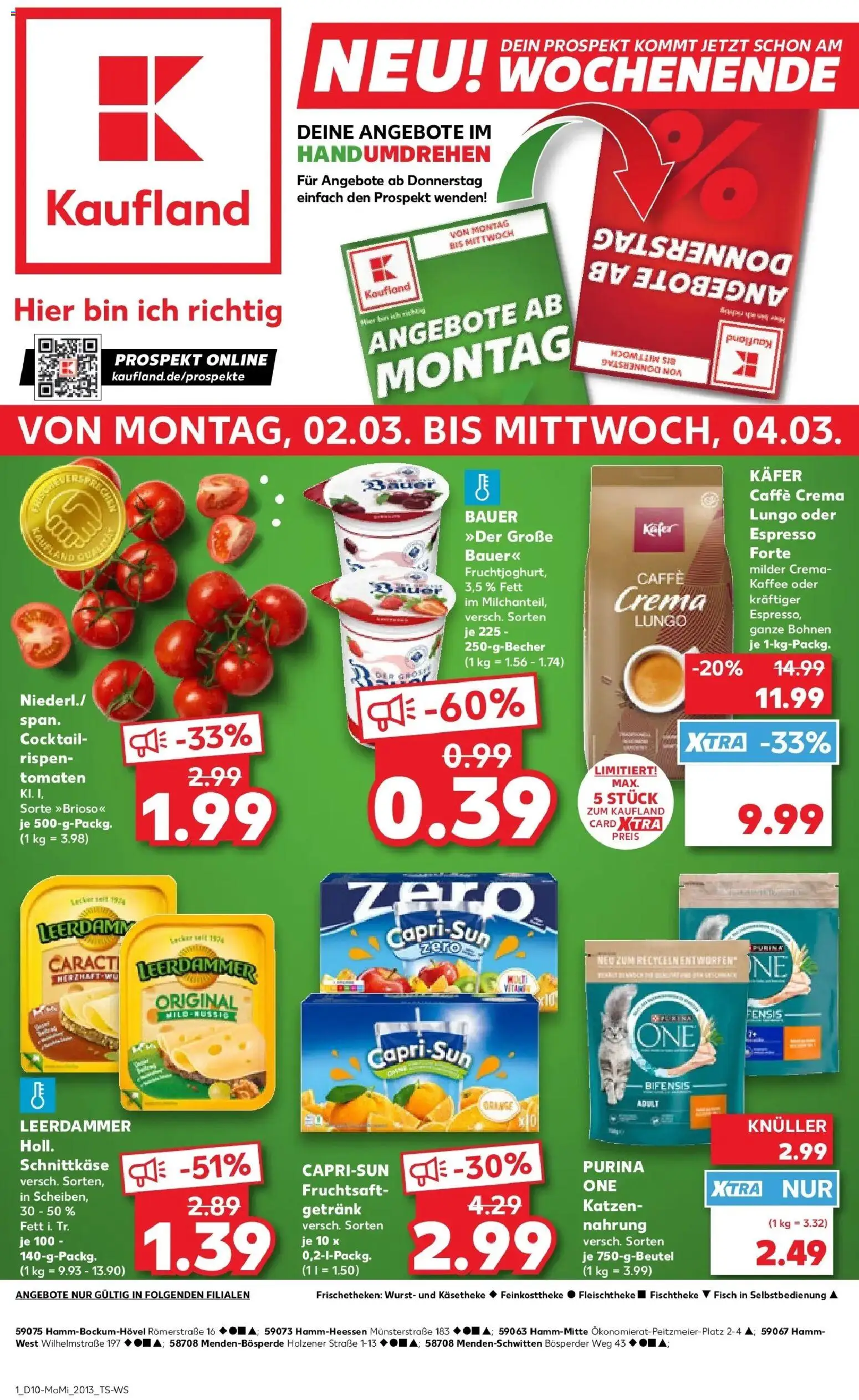 Kaufland Prospekt Hamm	 – gültig ab 02.03.2026 | Seite: 1 | Produkte: Purina one, Kaffee, Tomaten, Leerdammer