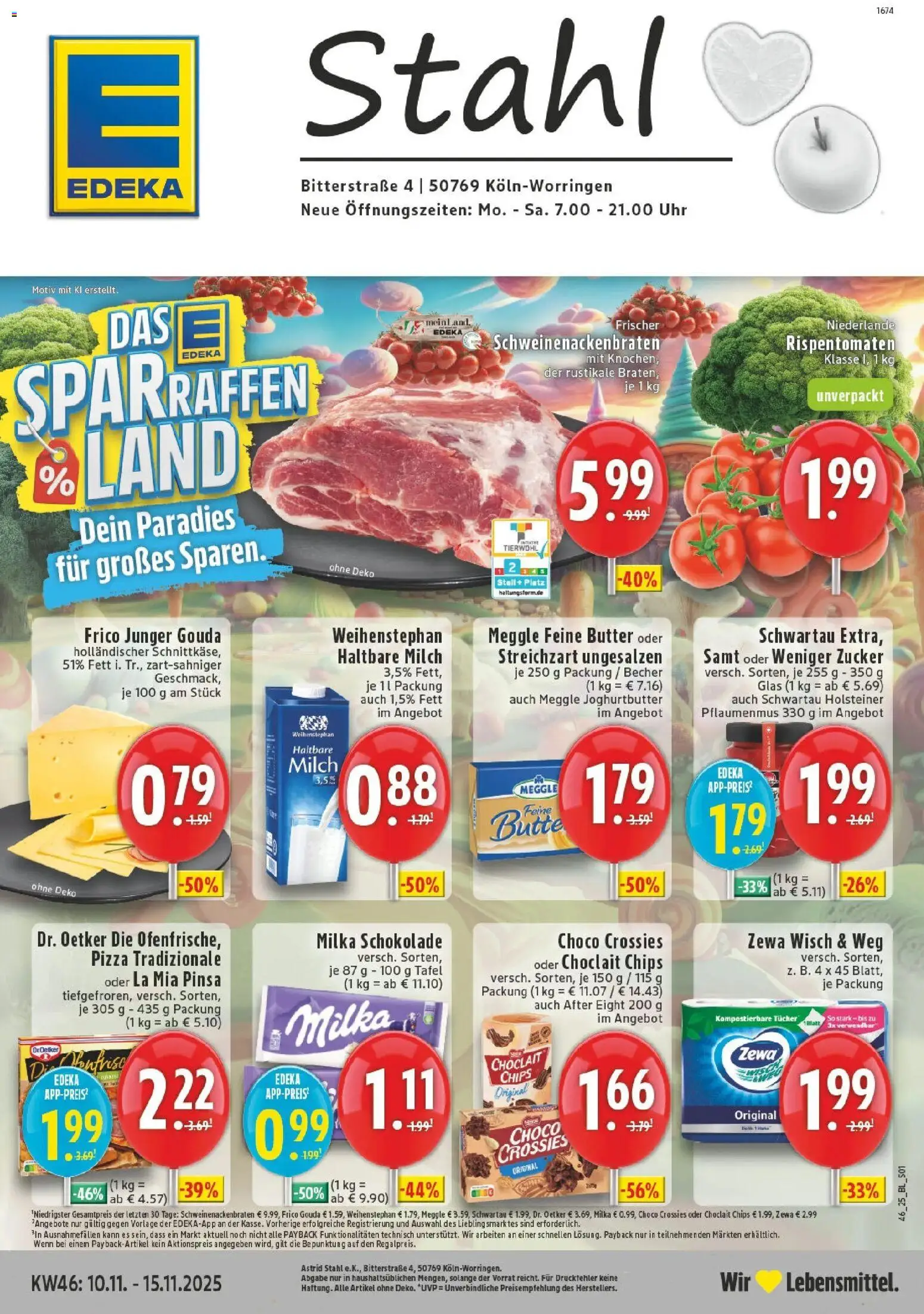 Edeka prospekt Köln-Worringen	 – gültig ab 10.11.2025 | Seite: 1 | Produkte: Butter, Schokolade, Milka, Uhr