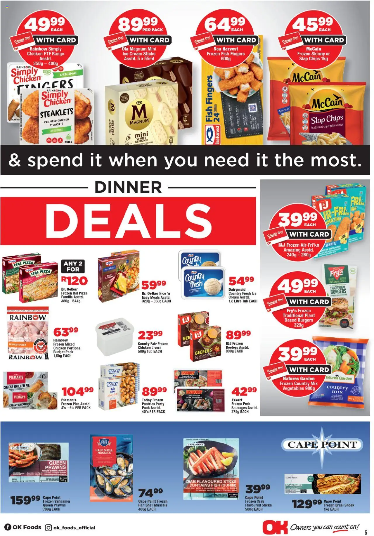New OK Foods catalogue – valid from 24.09.2025 | Page: 5 | Products: Pizza, Ice cream, Vegetables, Griller
