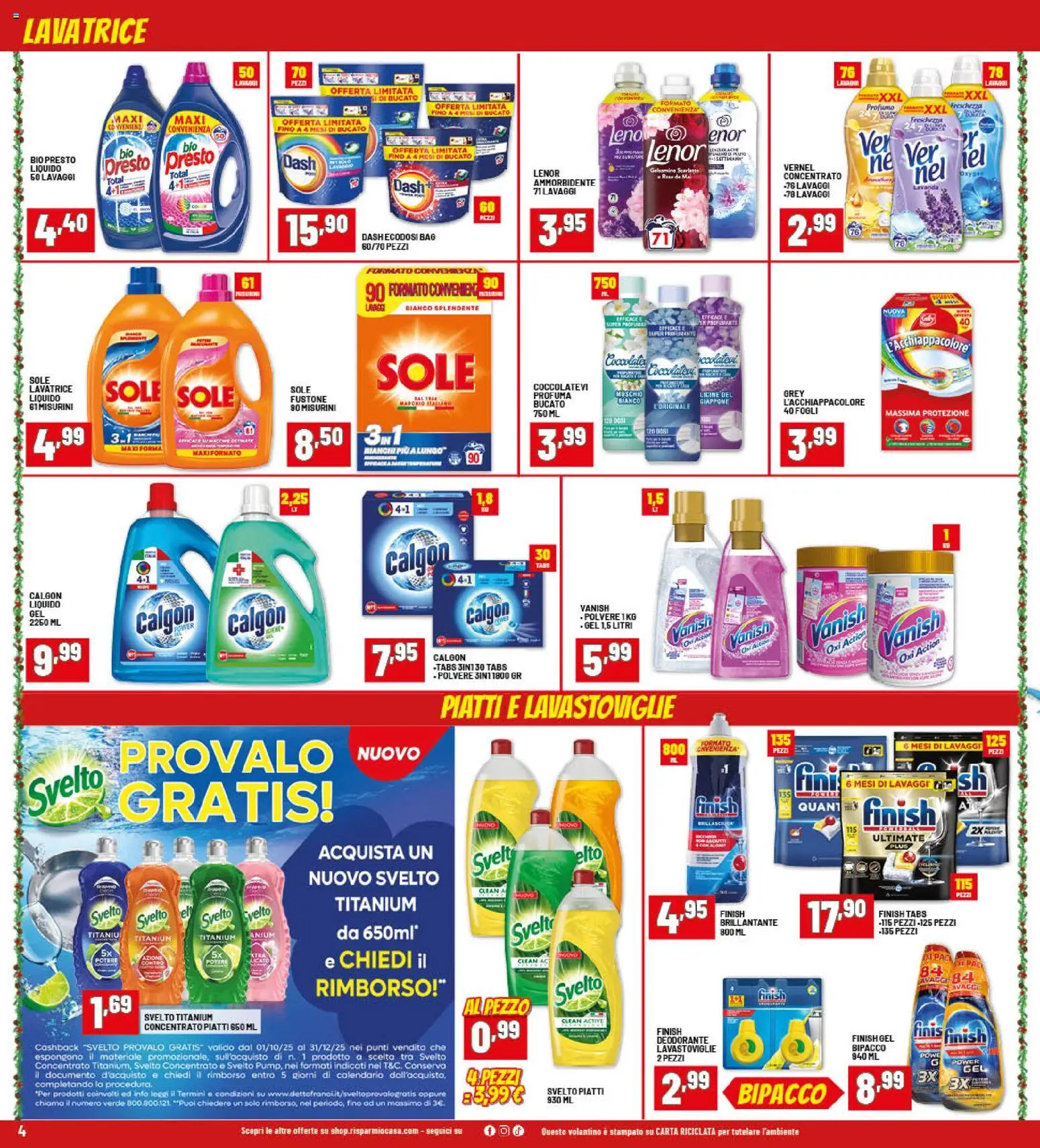 Volantino RisparmioCasa del 26.11.2025 | Pagina: 4 | Prodotti: Deodorante, Ammorbidente, Lavatrice, Lavastoviglie