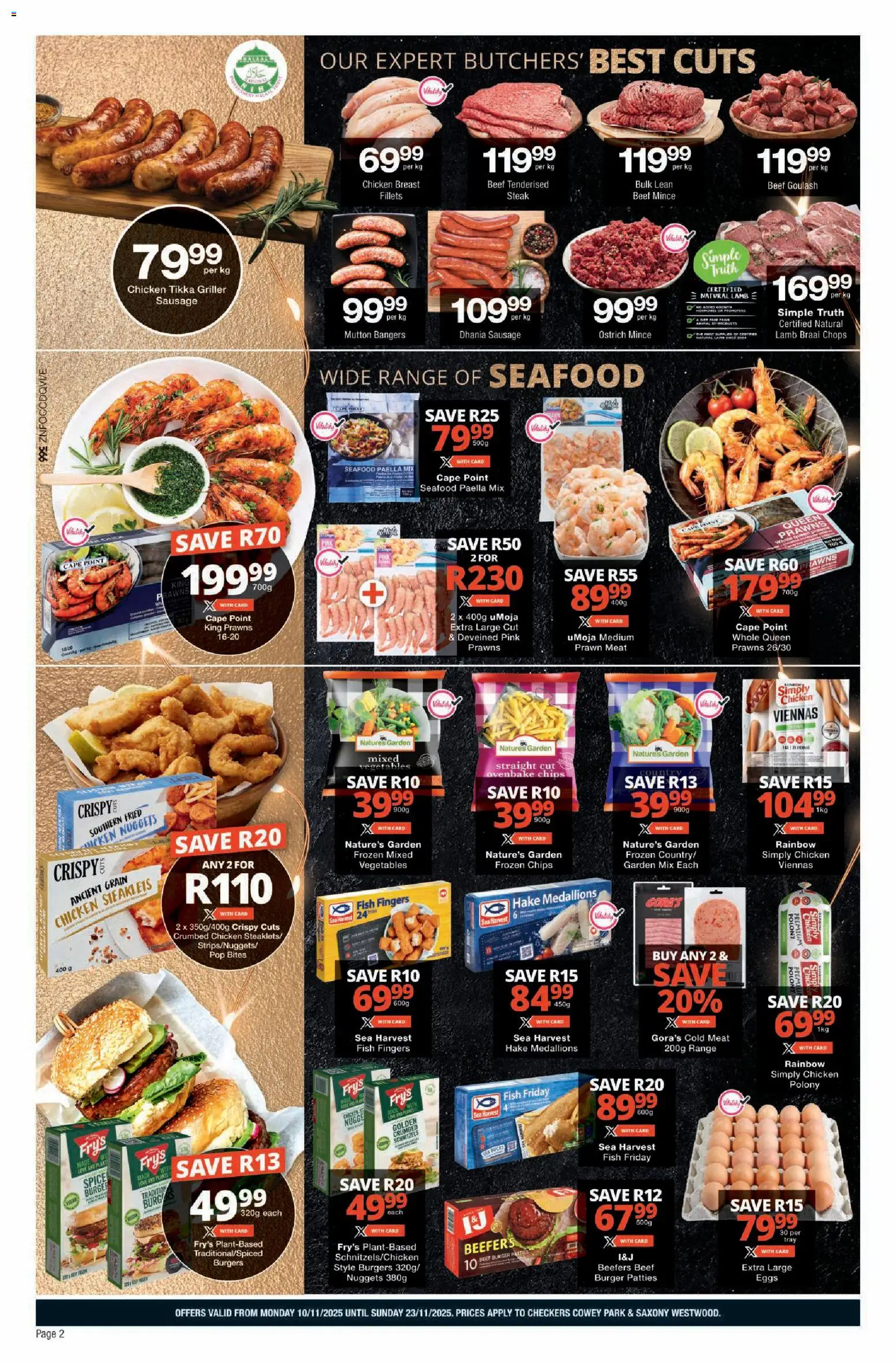 New Checkers catalogue – valid from 10.11.2025 | Page: 2 | Products: Beef, Chips, Vegetables, Seafood