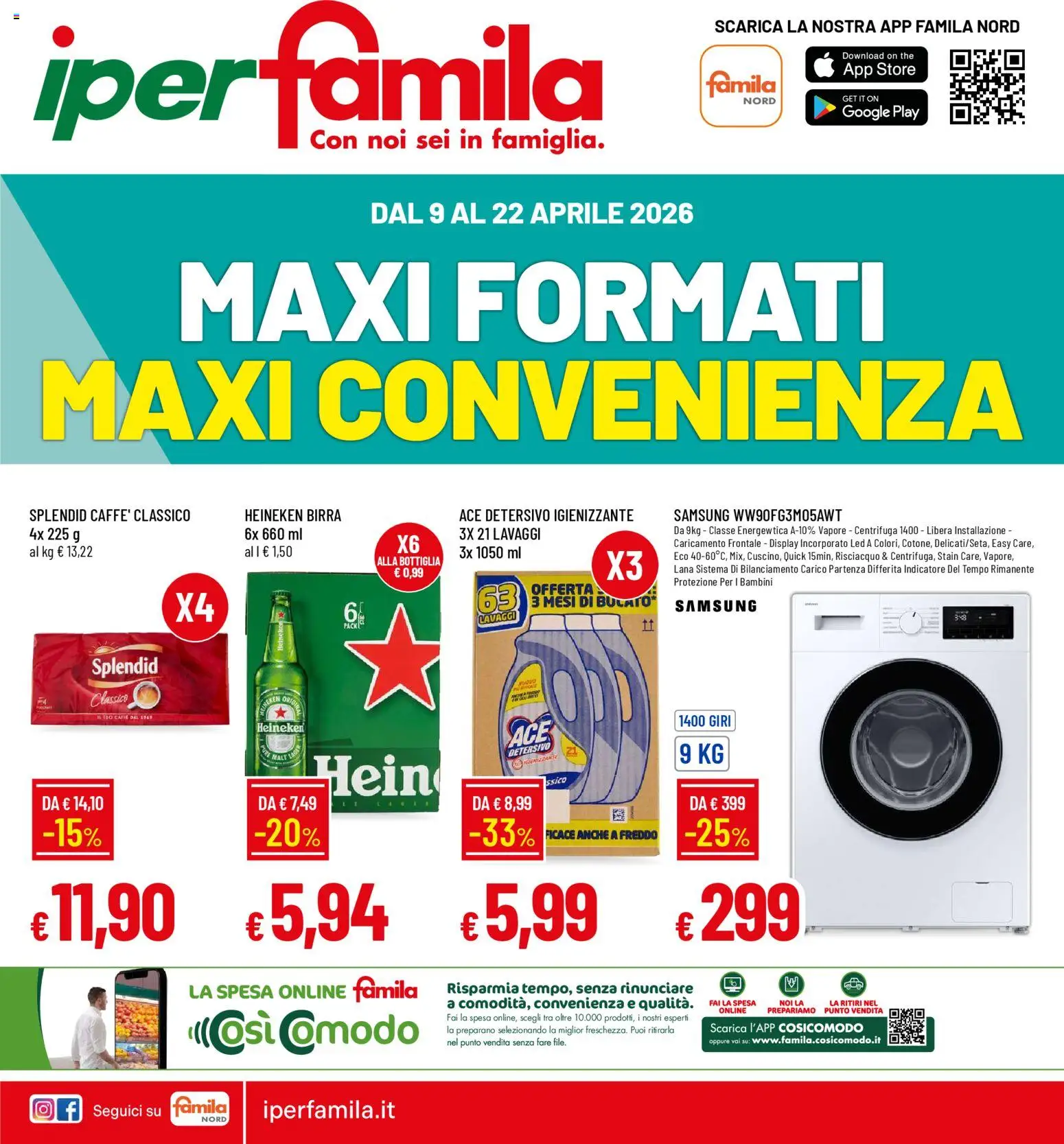 Volantino Famila del 09.04.2026 | Pagina: 1 | Prodotti: Birra, The, Bottiglia, Samsung
