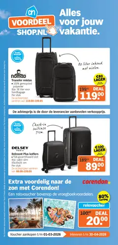 Nomad Transfer reistas, 100% gerecycled polyester. Bijv. 38 liter voor handbagage. De actieprijzen variëren van 119.00-199.95 - Voorbeeld van een folder van Albert Heijn, geldig van 23.02.2026 | Pagina: 10