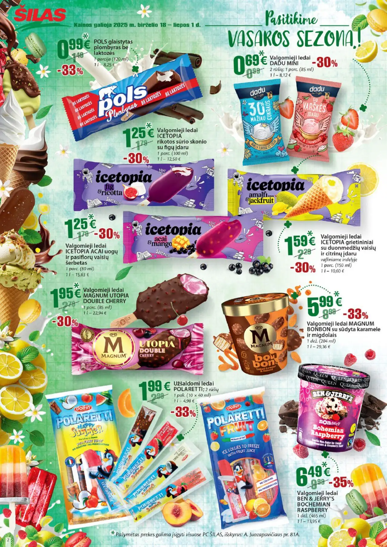 Šilas leidinys│galioja nuo 18.06.2025 | Puslapis: 2 | Prekių: Ledai, Plombyras, Valgomieji ledai