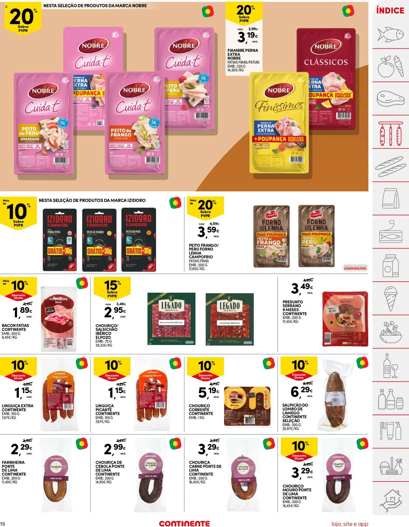 Continente folheto │ válido de 07.04.2026 | Página: 15 | Produtos: Peito de peru, Salpicão, Cebola, Chouriço