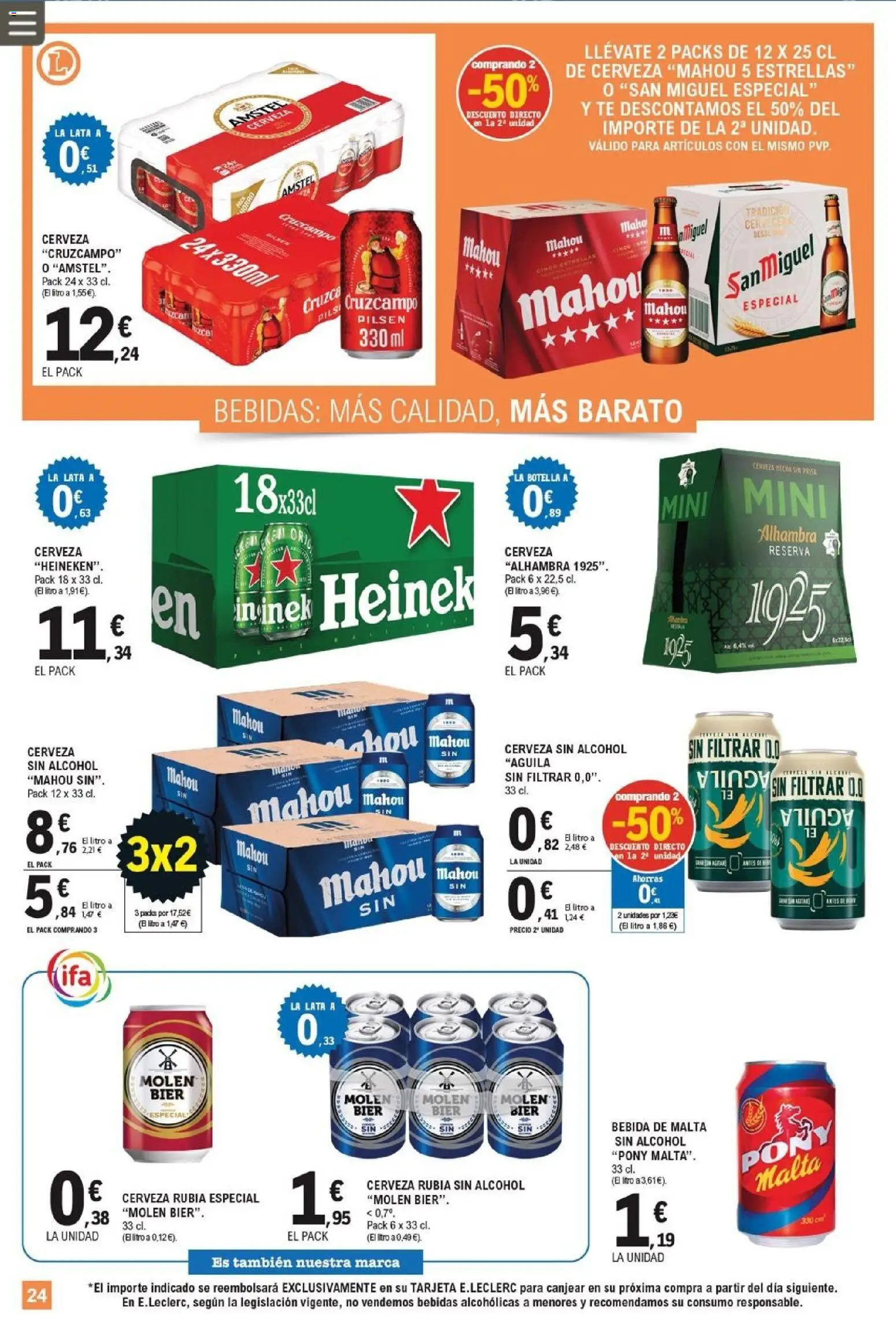 E.Leclerc folleto │ válido desde el 25.02.2026 | Página: 24 | Productos: Cerveza sin alcohol, Cerveza, Té
