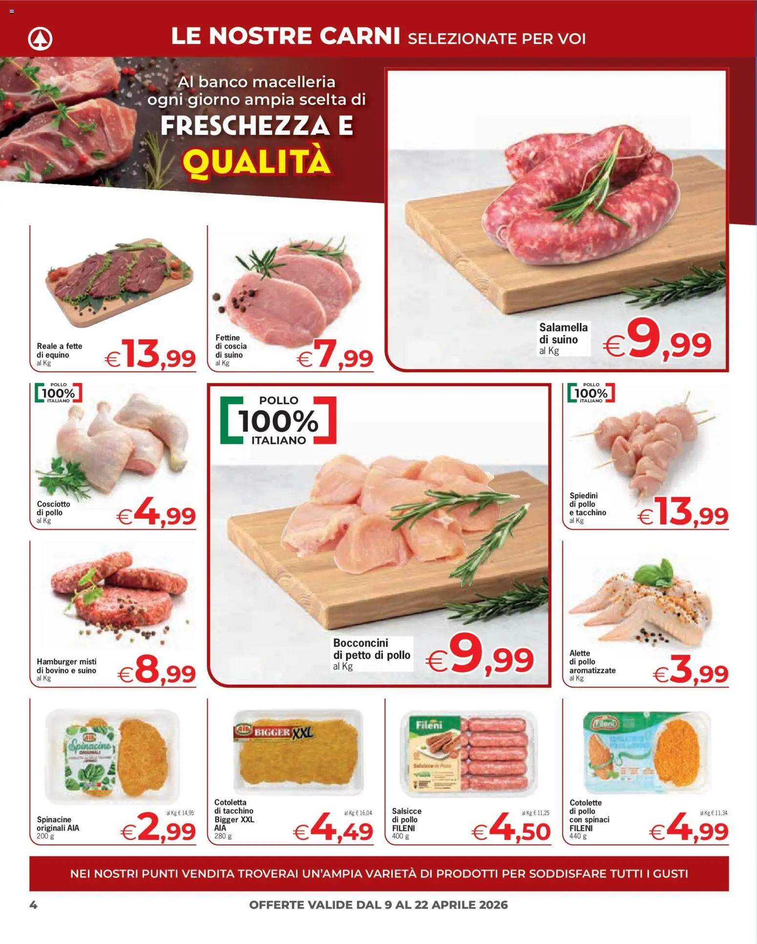 Volantino Eurospar del 09.04.2026 | Pagina: 4 | Prodotti: Bovino, Salamella, Pollo, Tacchino
