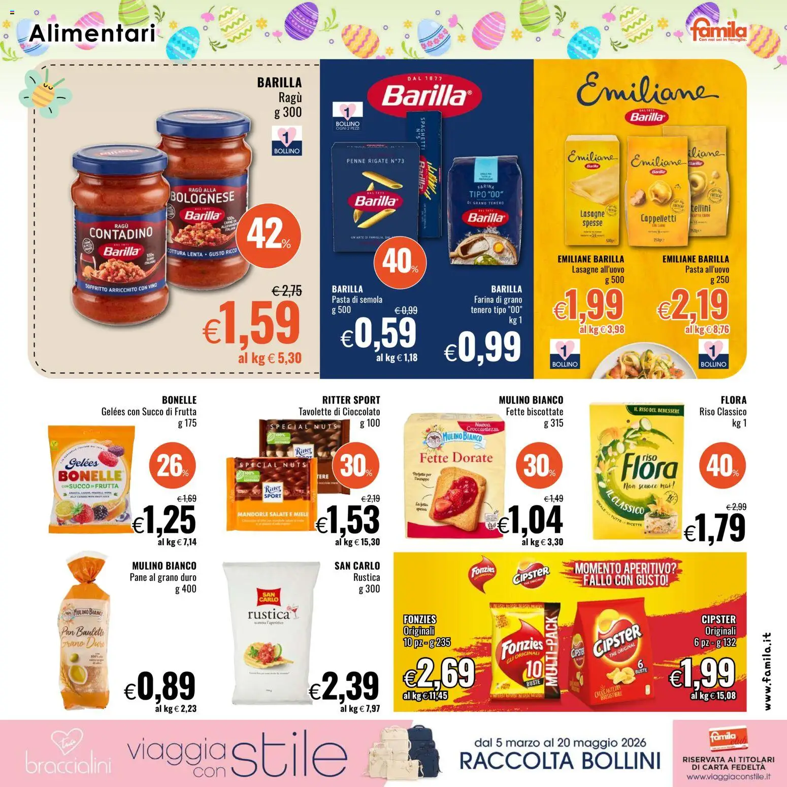 Volantino Famila del 26.03.2026 | Pagina: 17 | Prodotti: Pane, Cioccolato, Farina, Mandorle