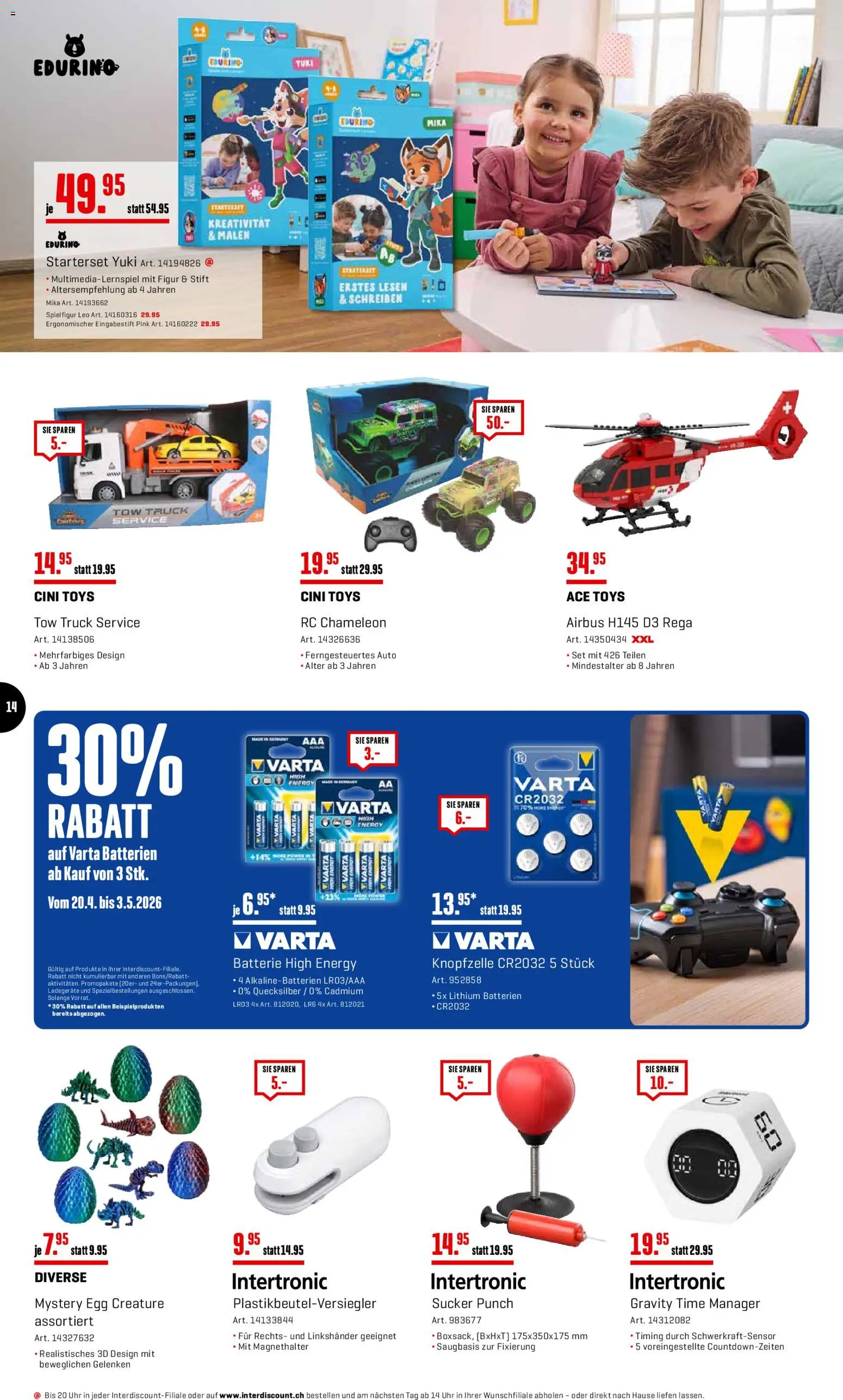 Interdiscount aktionen 20% Rabatt – gültig ab 27.04.2026 | Seite: 14 | Produkte: Batterie, Spiel
