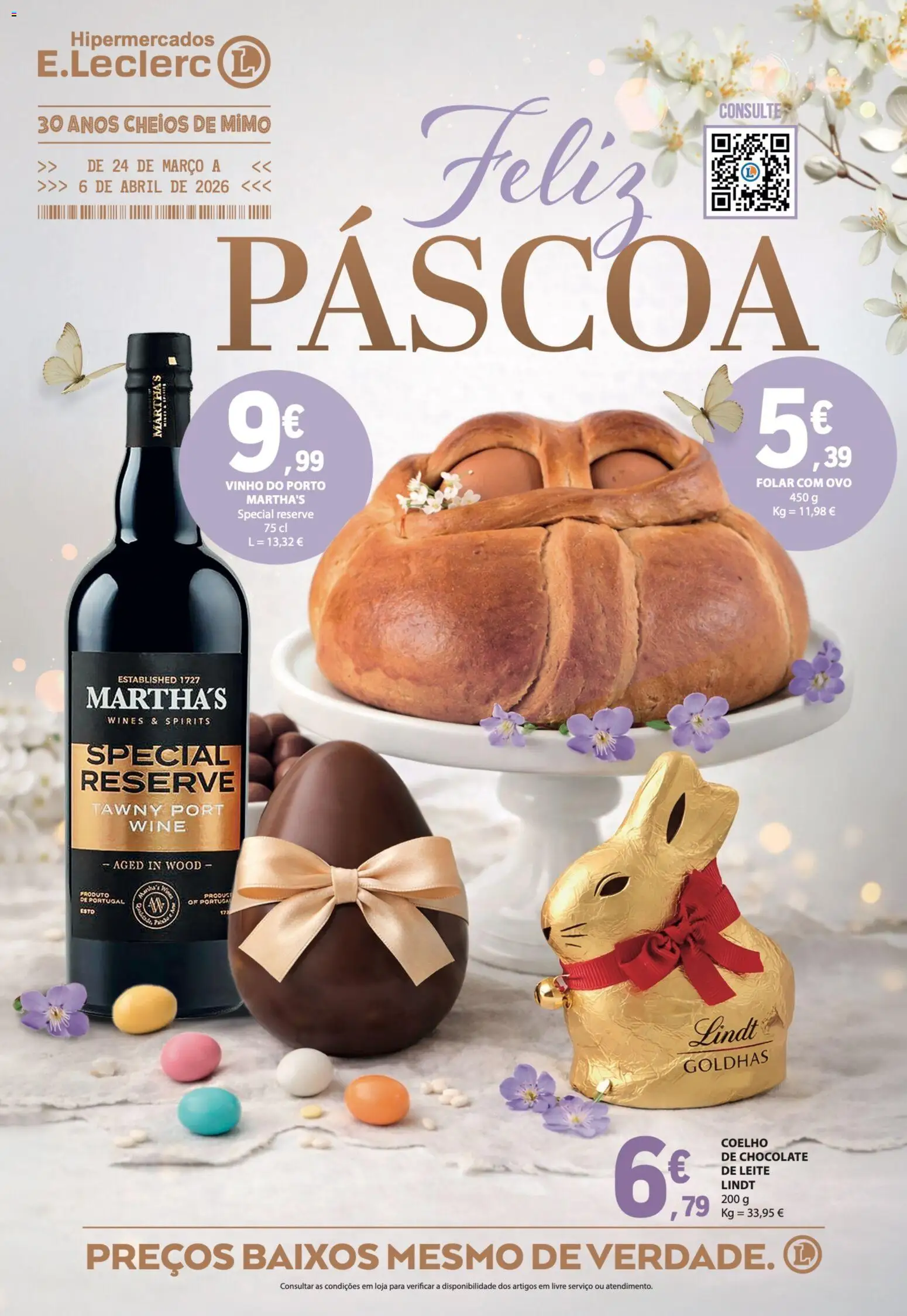 E.Leclerc Especial Páscoa │ válido de 24.03.2026 | Página: 1 | Produtos: Leite, Chocolate, Vinho, Coelho