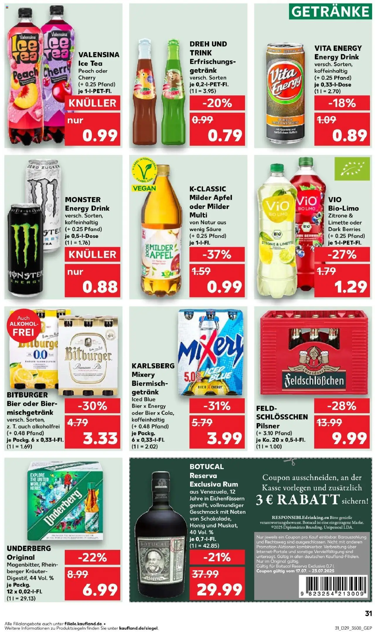 Kaufland prospekt Neubrandenburg	 - gültig ab dem 16.07.2025 | Seite: 31 | Produkte: Bier, Rum, Zitrone, Underberg