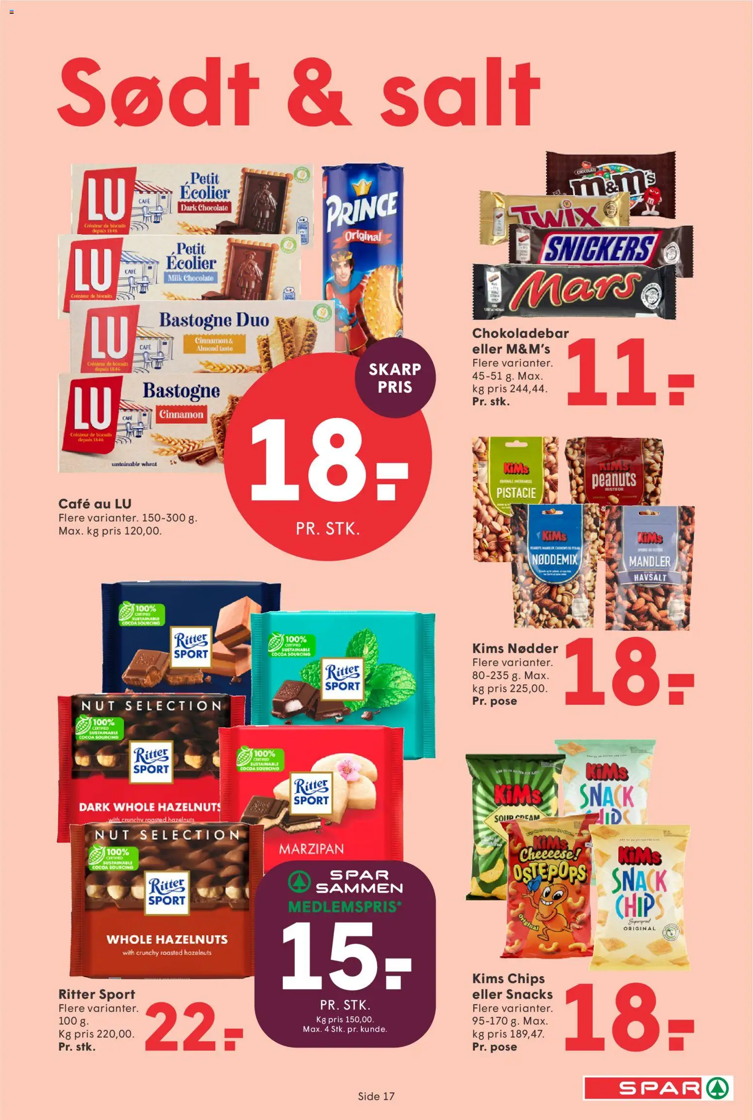 Spar tilbudsavis – gyldig fra 17.04.2026 | Side: 17 | Produkter: Chips, Peanuts, Mandler, Salt