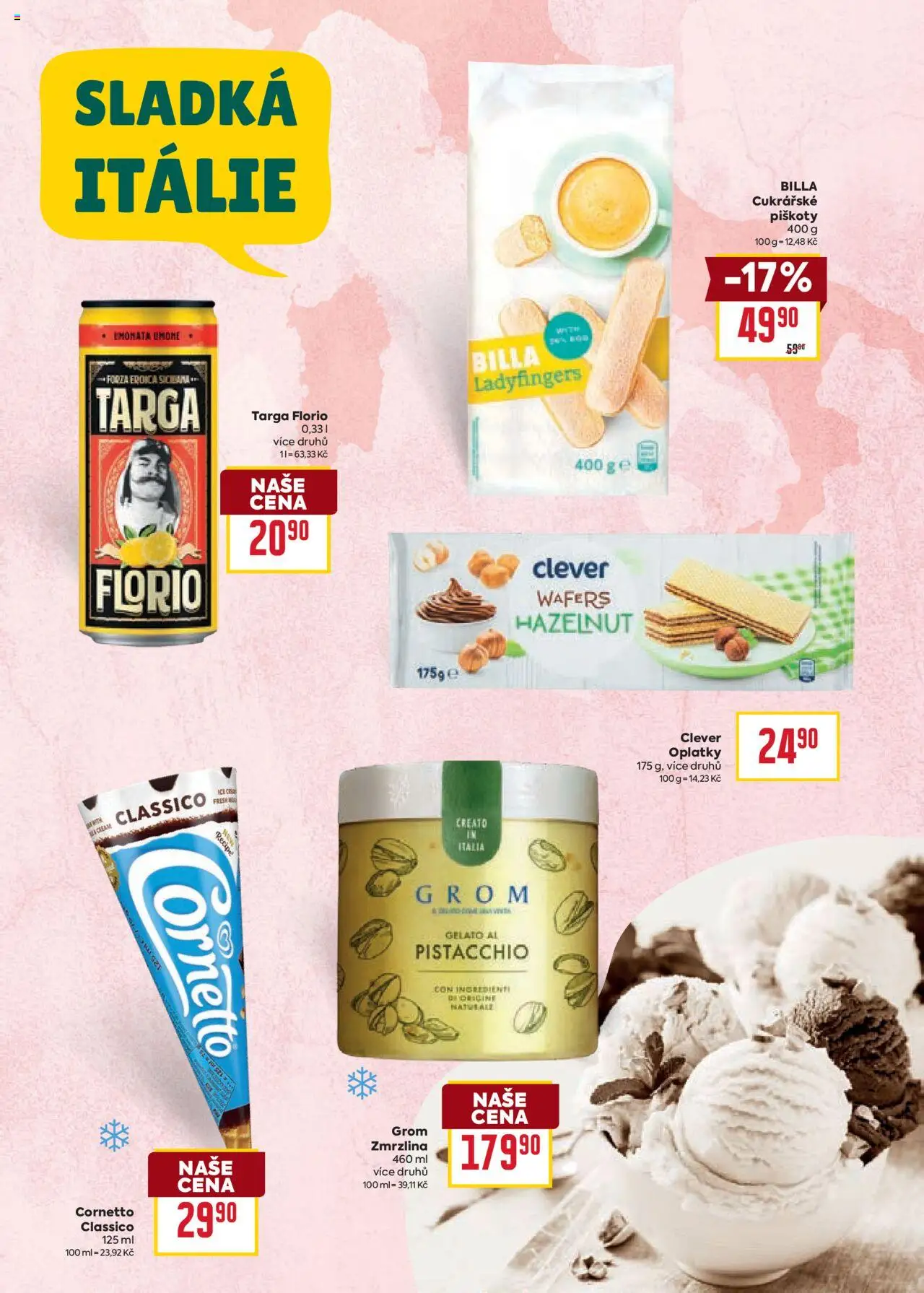 Billa katalog - Itálie od 01.10.2025 | Strana: 11 | Produkty: Piškoty, Grom zmrzlina, Clever, Oplatky