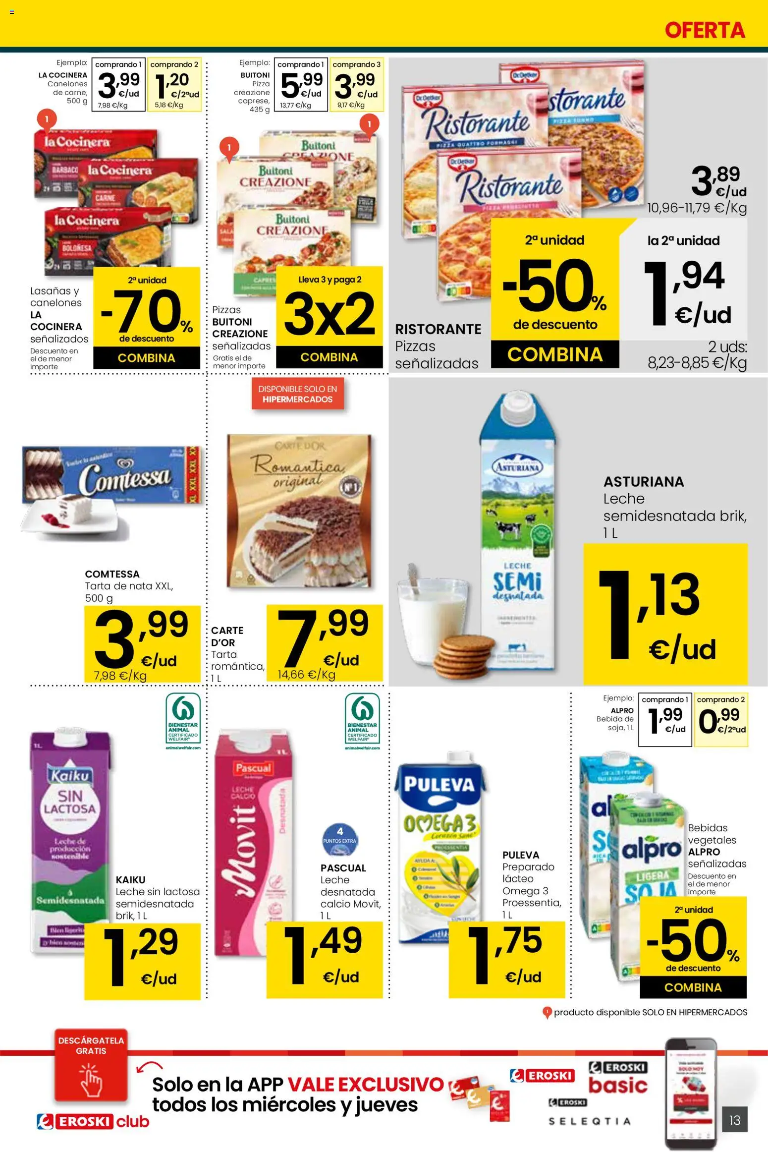 Eroski folleto │ válido desde el 05.01.2026 | Página: 13 | Productos: Leche sin lactosa, Δοχείο φοντί, Leche, Pizza