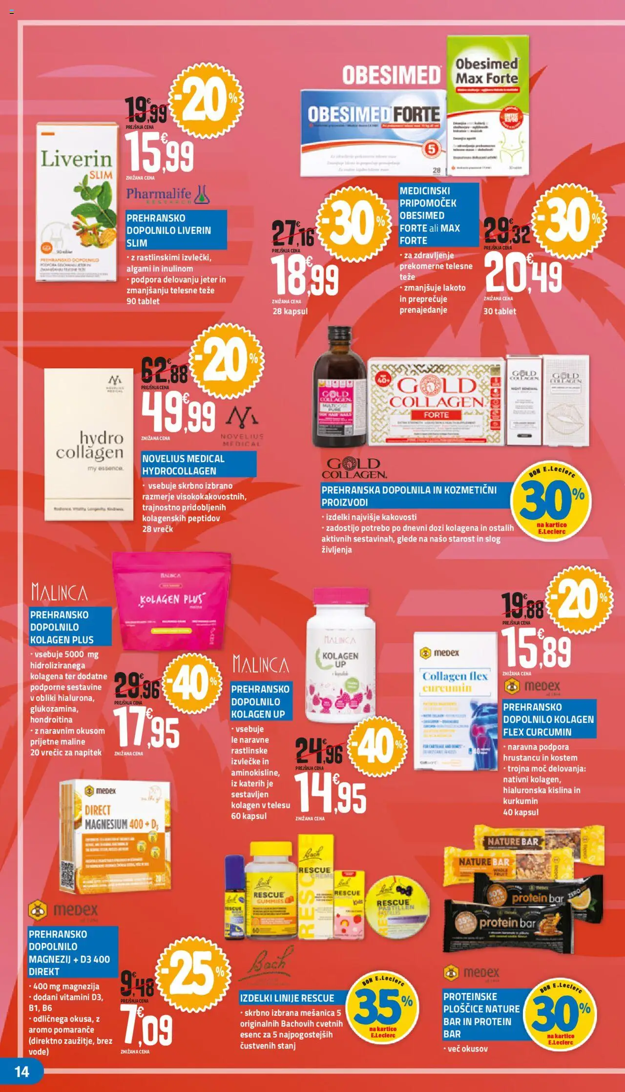 E.leclerc katalog leposana │ velja od 14.06.2025 | Stran: 14 | Izdelki: Prehranska dopolnila, Ploščice, Pomarance, Maline