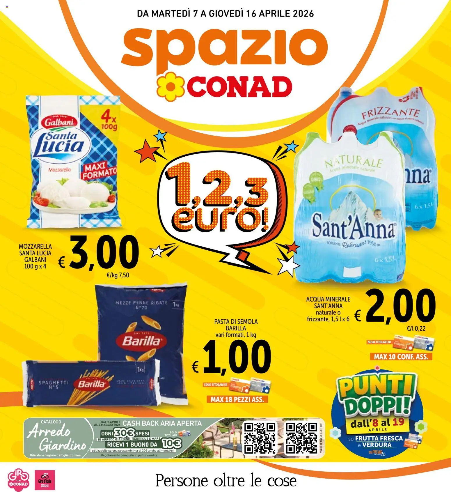 Volantino Spazio Conad del 07.04.2026 | Pagina: 1 | Prodotti: Acqua, Barbecue, Mozzarella, Penne