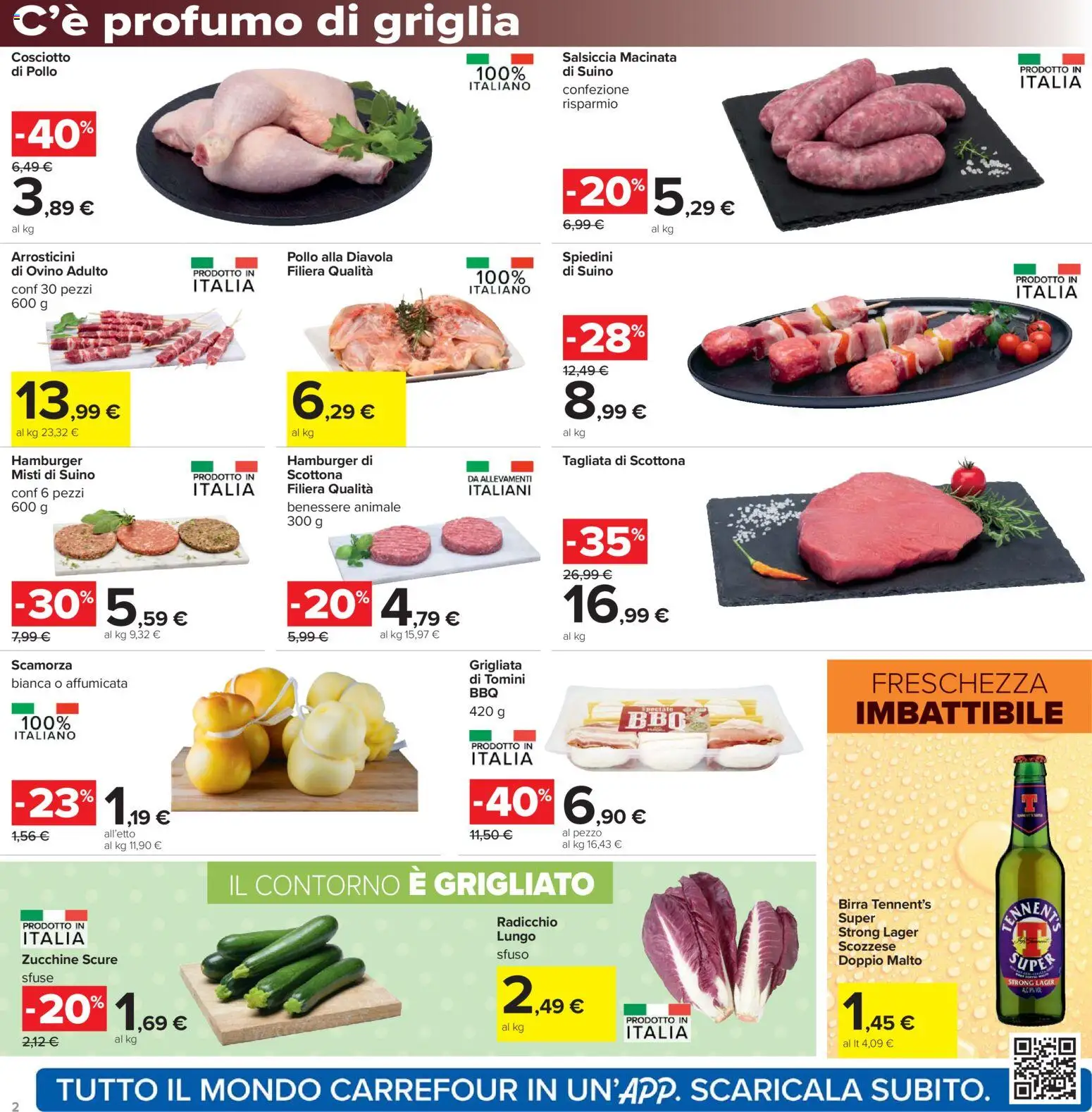 Volantino Carrefour del 21.04.2026 | Pagina: 2 | Prodotti: Birra, Pollo, Zucchine, Arrosticini