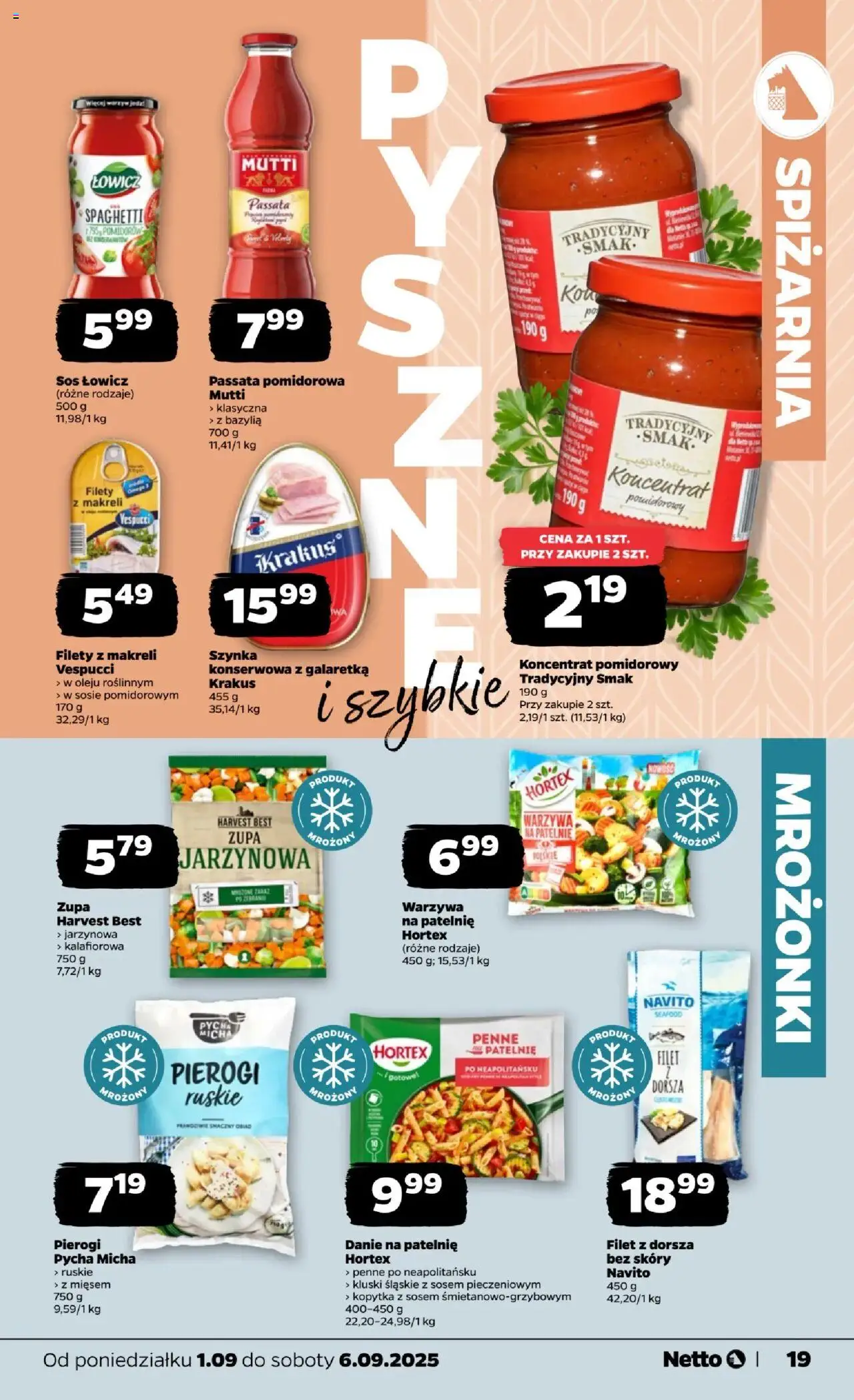 Netto gazetka - Spożywcza od 01.09.2025 | Strona: 19 | Produkty: Galaretka, Koncentrat pomidorowy, Kluski śląskie, Kopytka