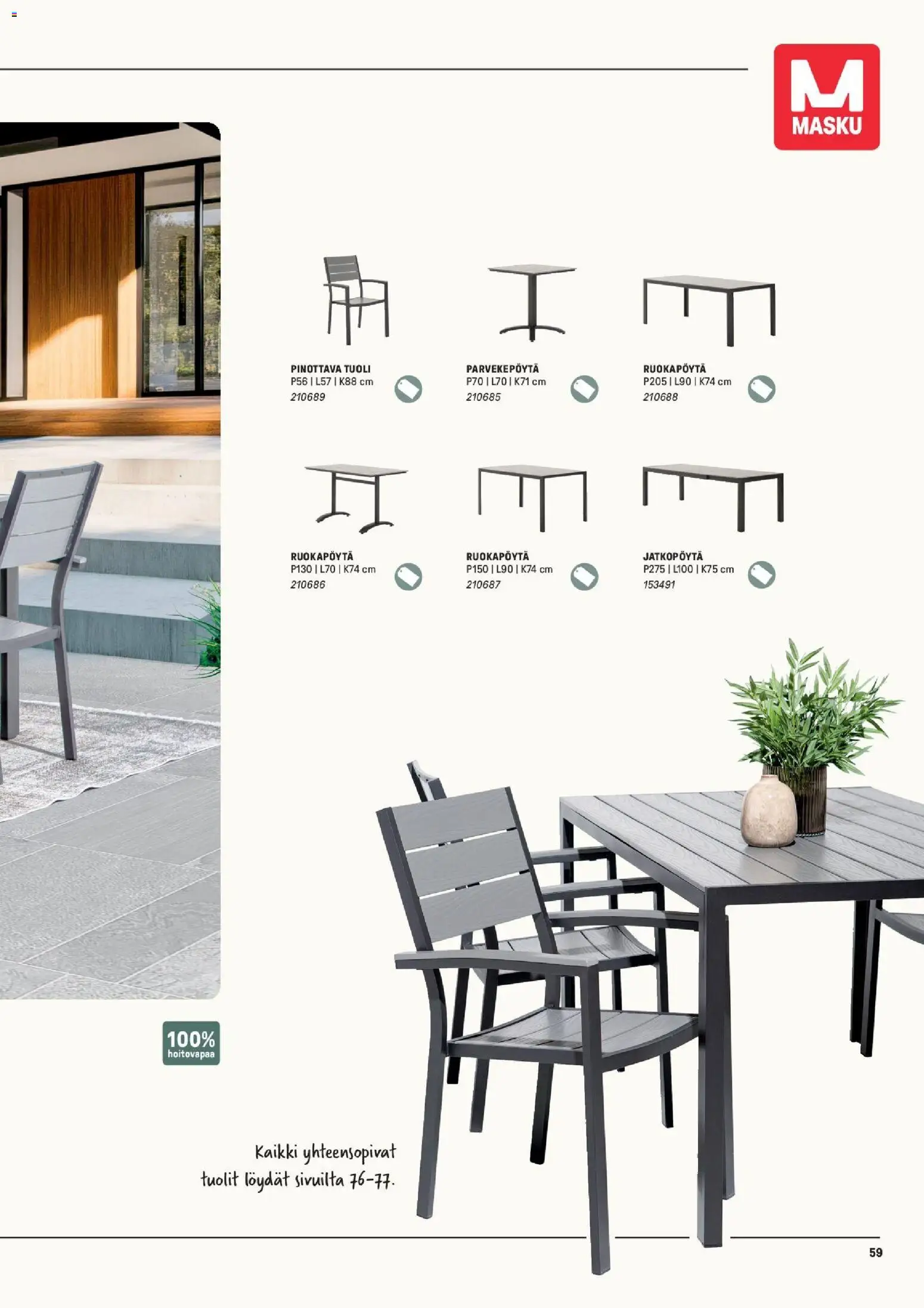 Masku tarjoukset – voimassa 09.03.2026 alkaen | Sivu: 59 | Tuotteet: Tuoli, Pinottava tuoli