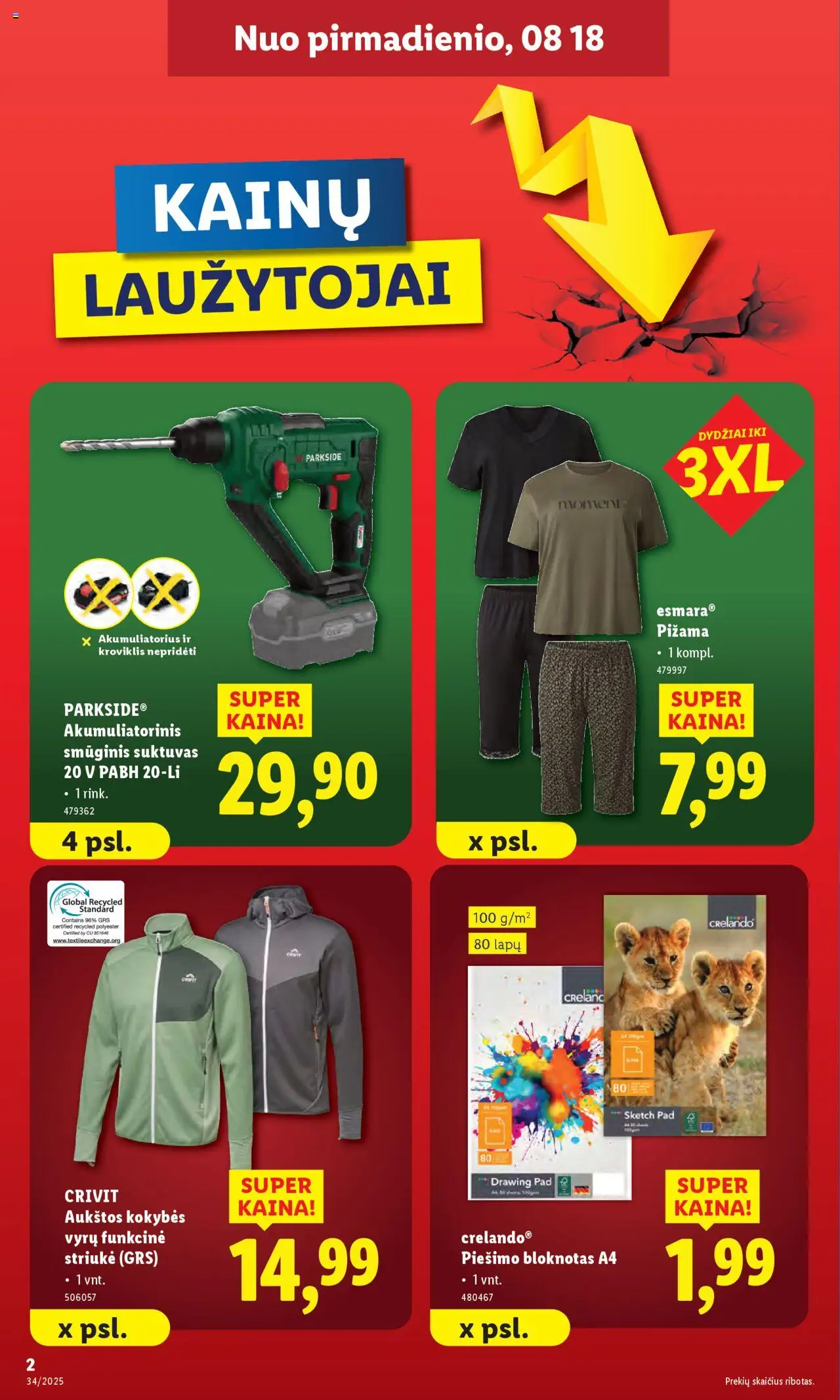 LIDL - Leidinys - Ne maisto prekių pasiūlymai│galioja nuo 18.08.2025 | Puslapis: 2 | Prekių: Pižama, Akumuliatorius