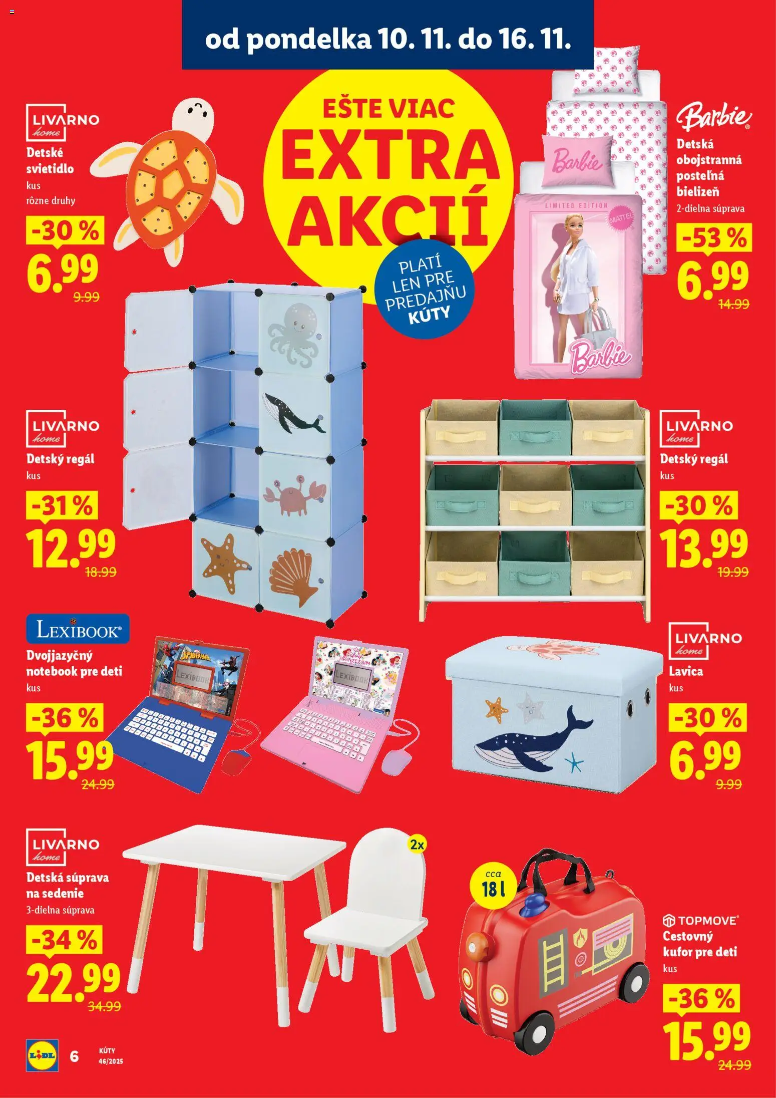 Nové Lidl akcie – leták je platný od 10.11.2025 | Strana: 6 | Produkty: Regál, Lavica, Svietidlo