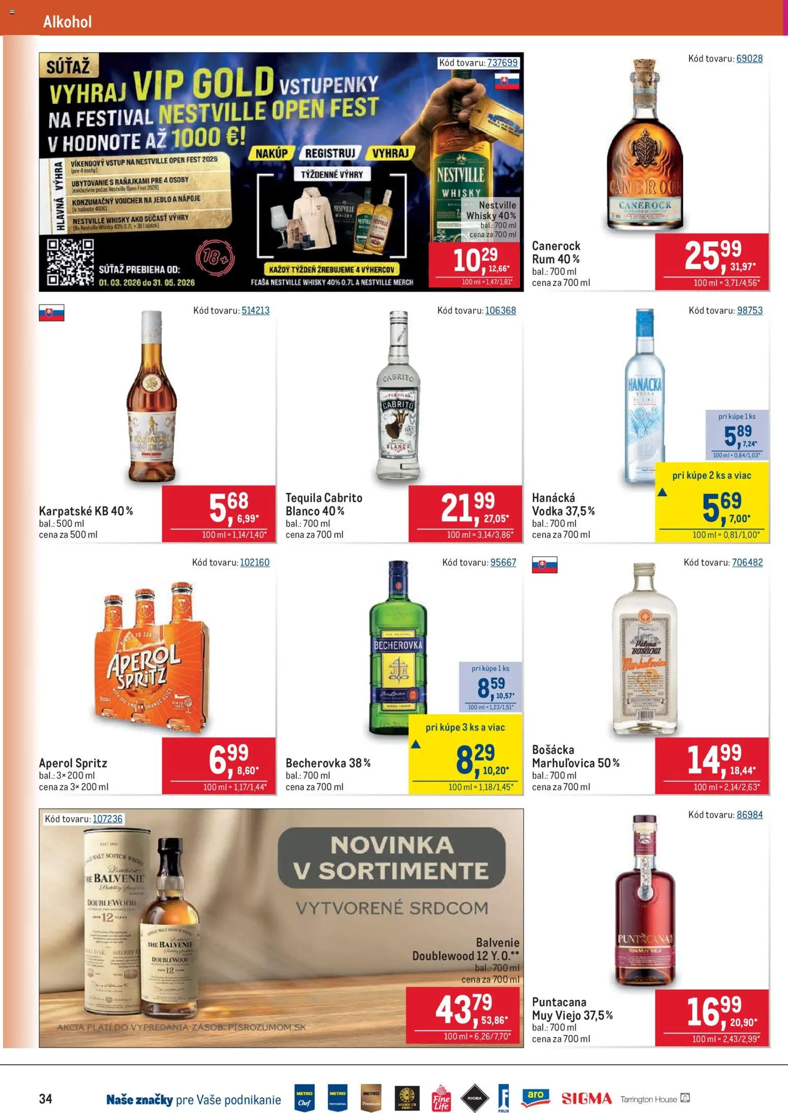 Nové Metro akcie – leták je platný od 25.03.2026 | Strana: 34 | Produkty: Becherovka, Whisky, Alkohol, Rum