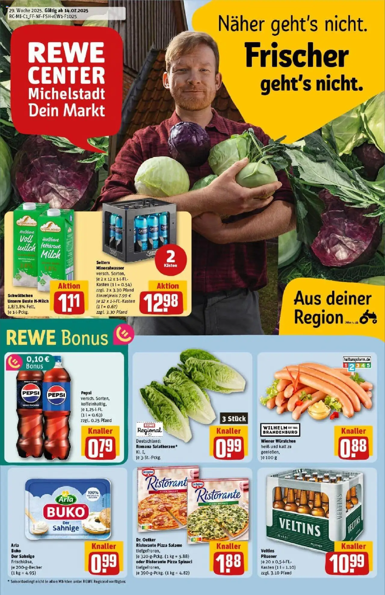 Rewe prospekt Michelstadt	 - gültig ab dem 13.07.2025 | Seite: 1 | Produkte: Ristorante, Wiener wurstchen, Milch, Pizza