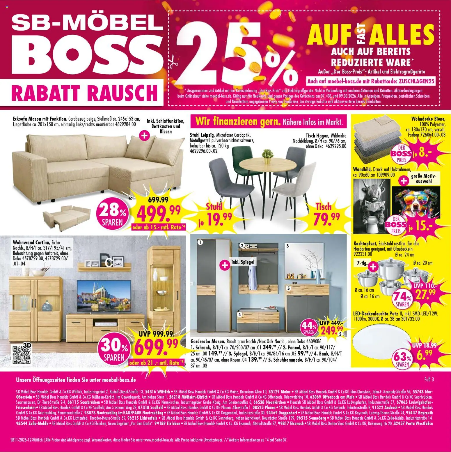 SB Möbel Boss Prospekt Wittlich – gültig ab 07.03.2026 | Seite: 12 | Produkte: Ecksofa, Wohnwand, Stuhl, Spiegel
