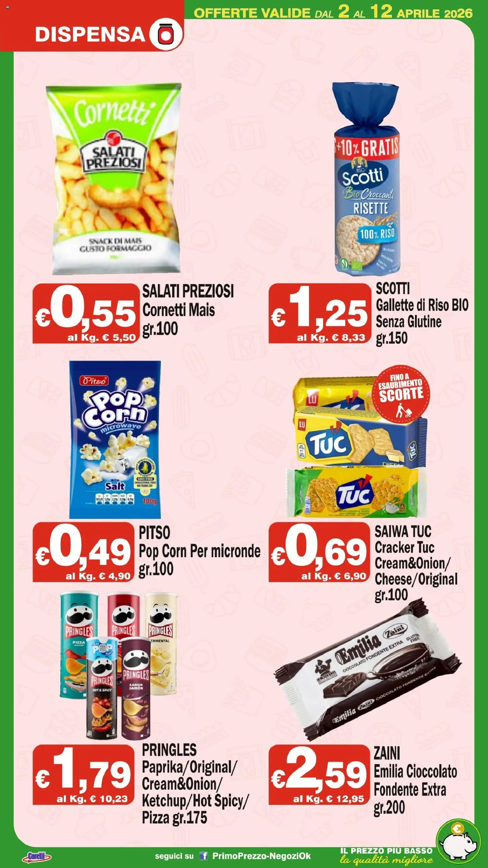 Volantino Primo Prezzo del 02.04.2026 | Pagina: 14 | Prodotti: Cioccolato, Riso, Formaggio, Gallette