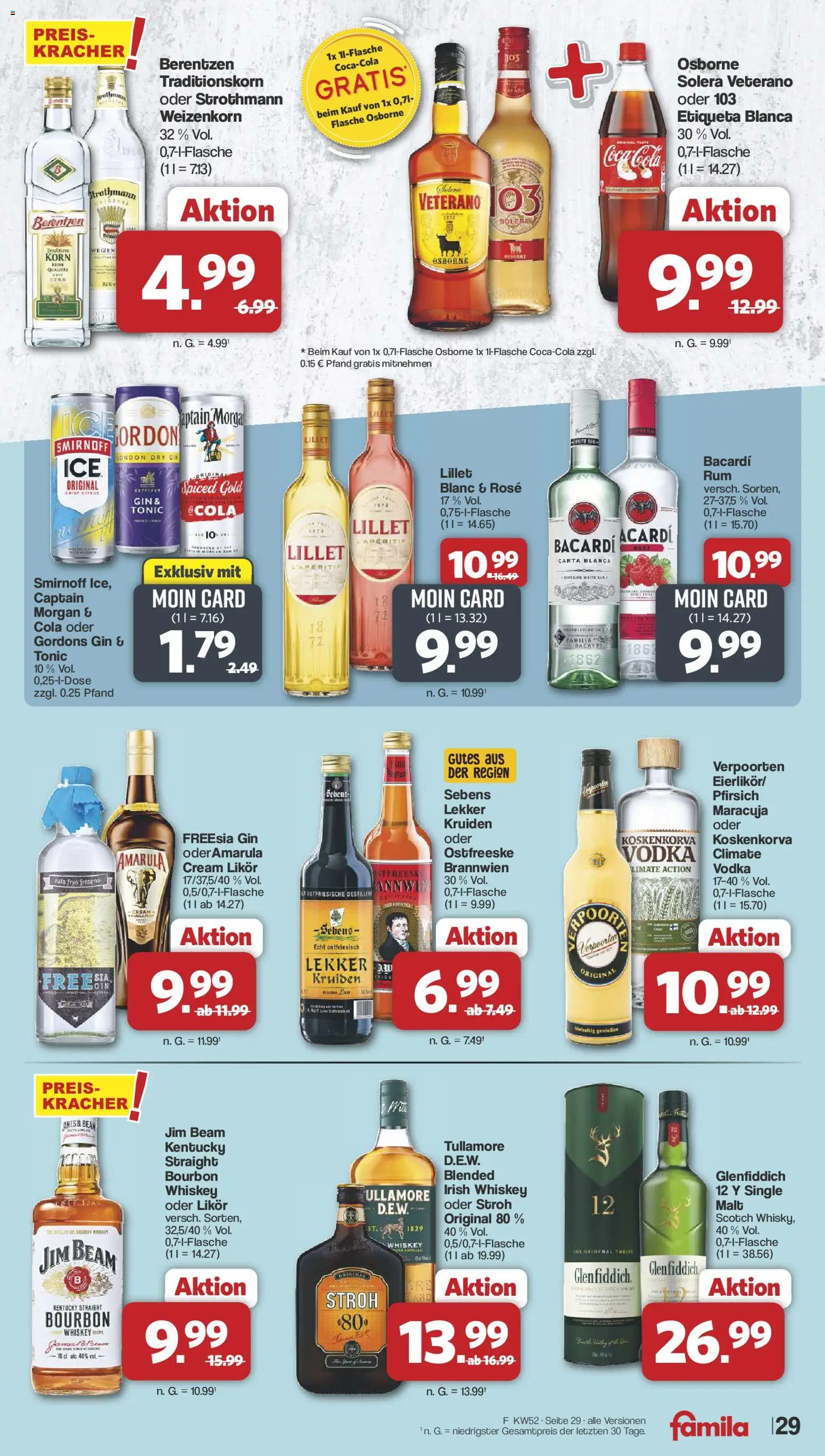 Famila Nordwest Prospekt 	 – gültig ab 22.12.2025 | Seite: 29 | Produkte: Jim beam, Cola, Gin, Berentzen