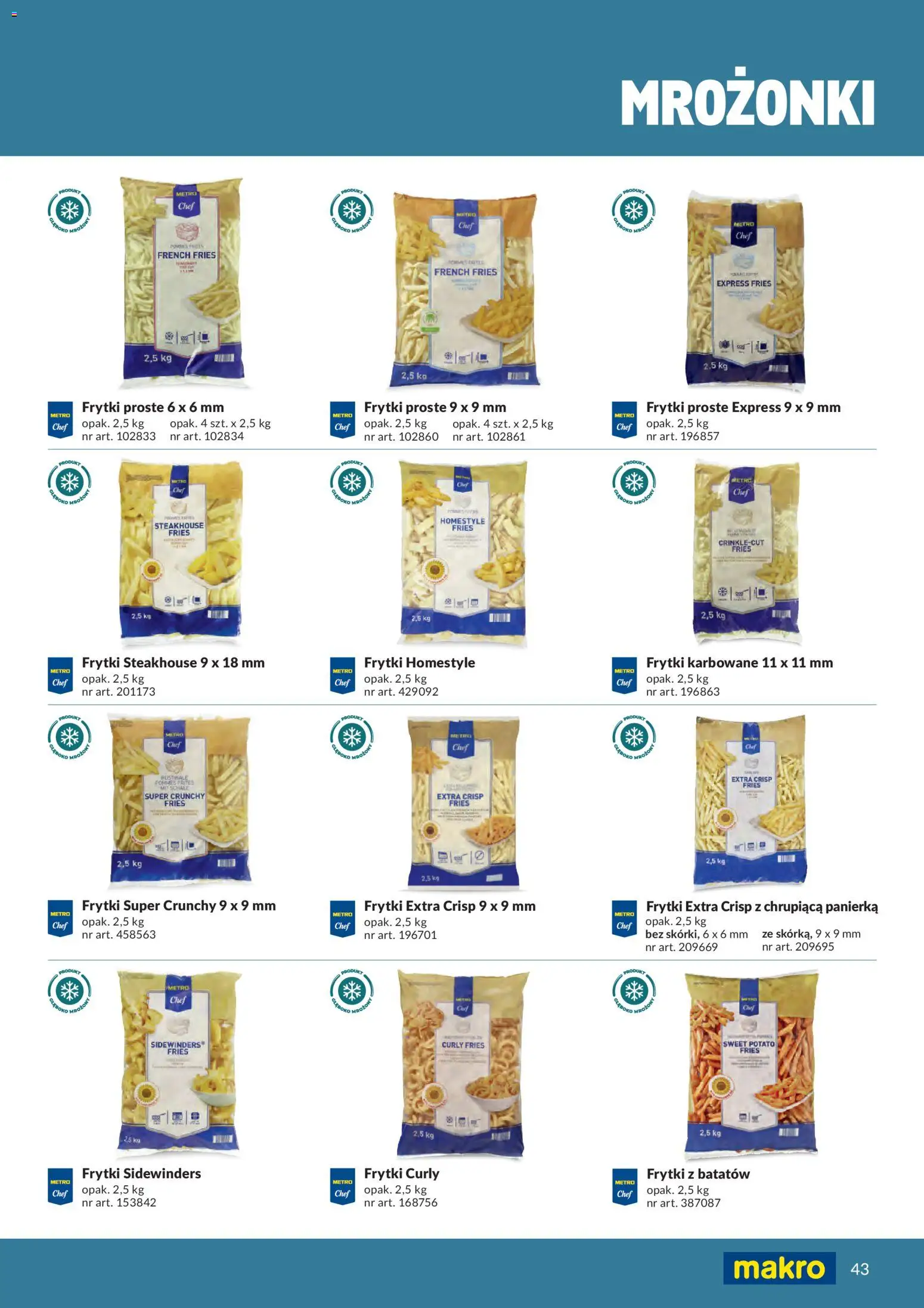 Makro gazetka - Produktów marek własnych dla profesjonalnej Gastronomii od 01.03.2026 | Strona: 43 | Produkty: Frytki karbowane, Frytki