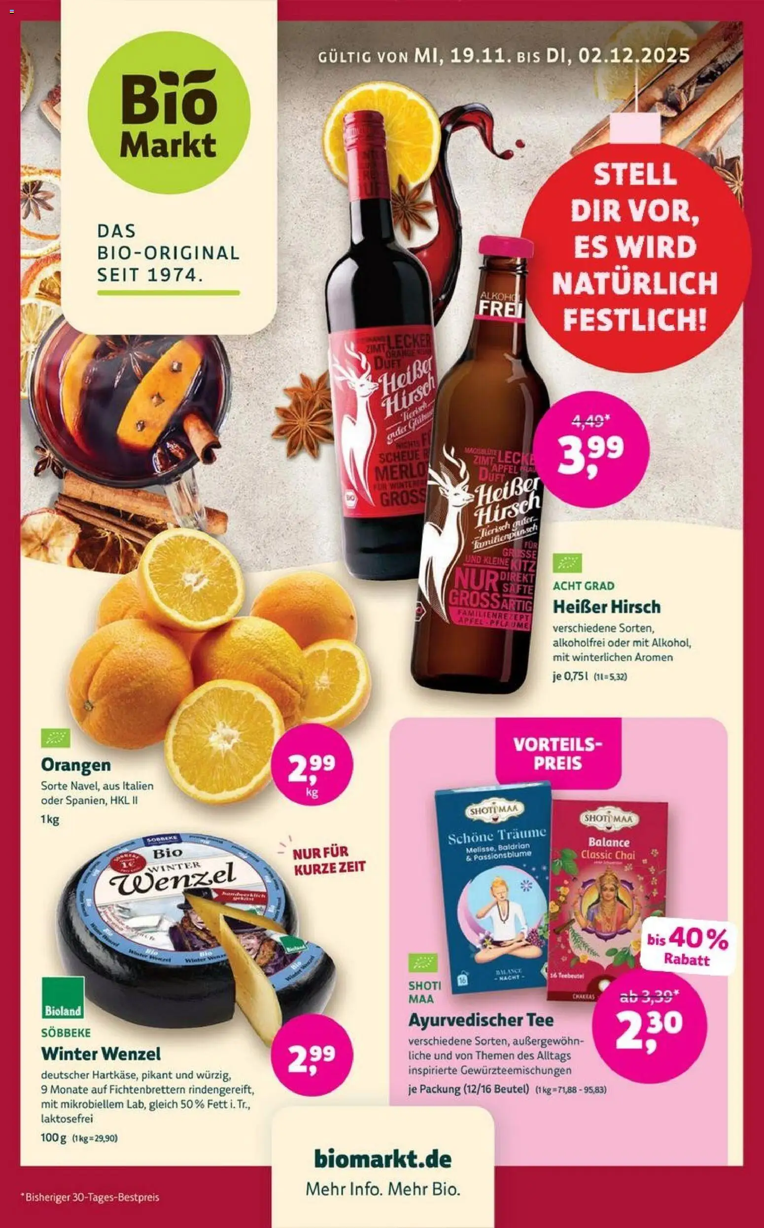 Denns BioMarkt Angebote – gültig ab 19.11.2025 | Seite: 1 | Produkte: Merlot, Äpfel, Orangen, Tee