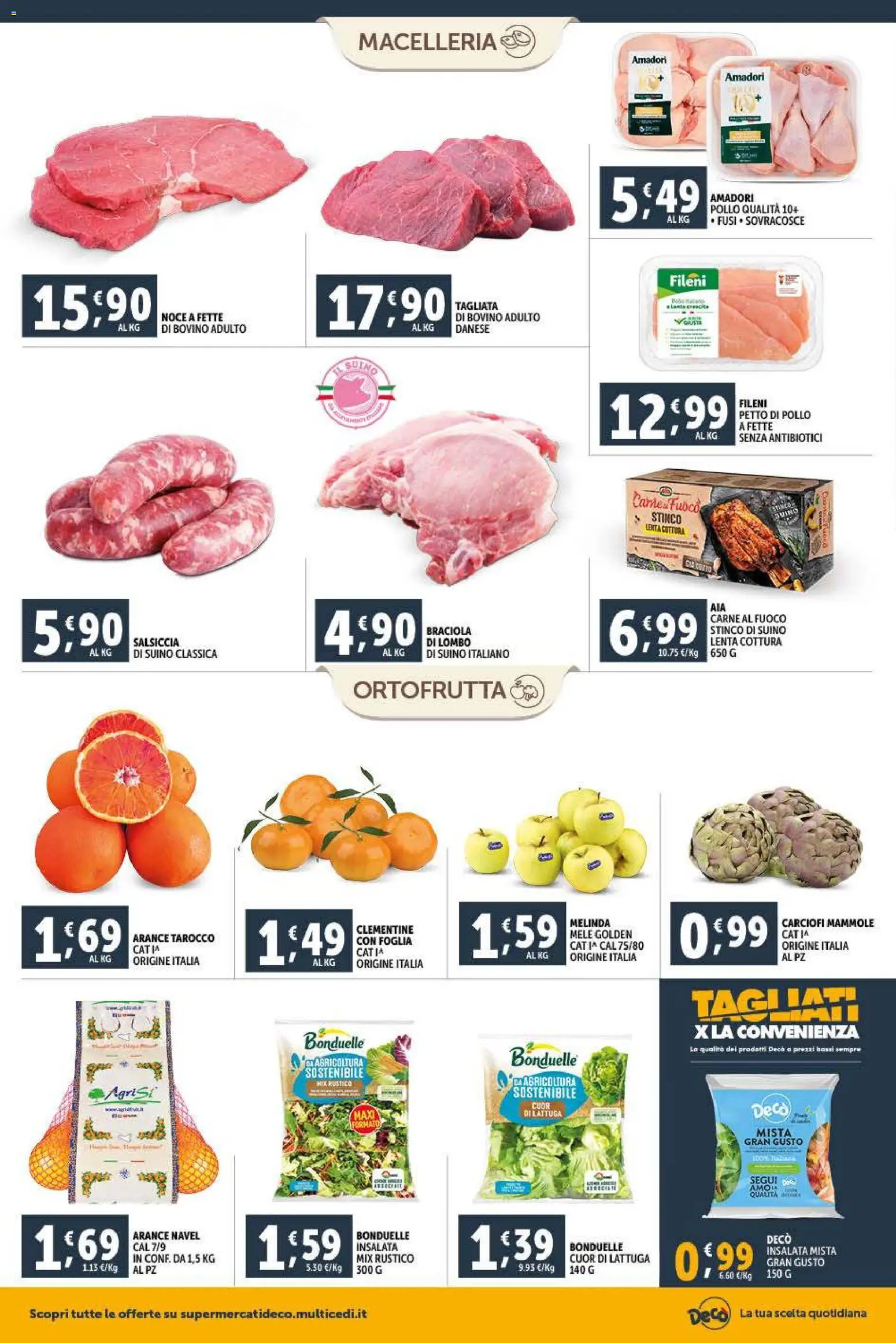 Volantino Decò del 09.01.2026 | Pagina: 4 | Prodotti: Bovino, Petto di Pollo, Arance, Insalata