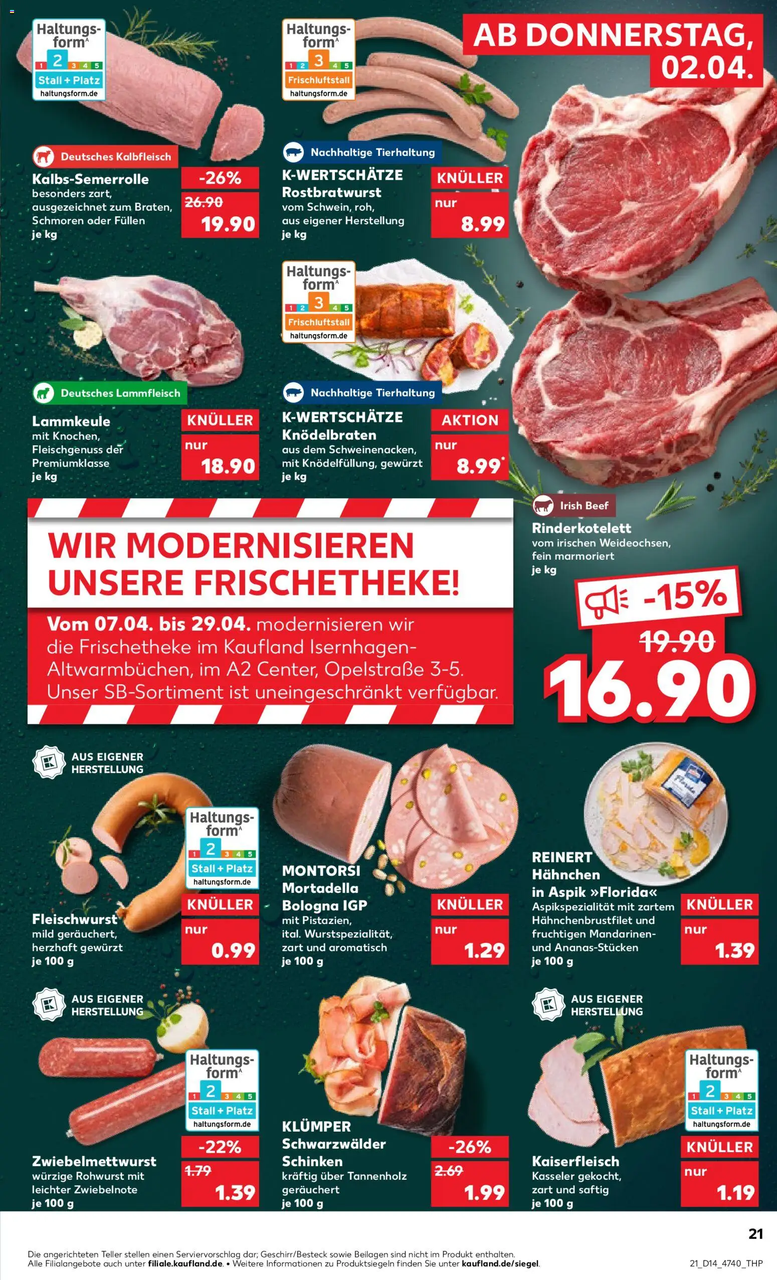 Kaufland Prospekt Hannover	 – gültig ab 02.04.2026 | Seite: 21 | Produkte: Lammkeule, Hahnchen, Schinken, Steak