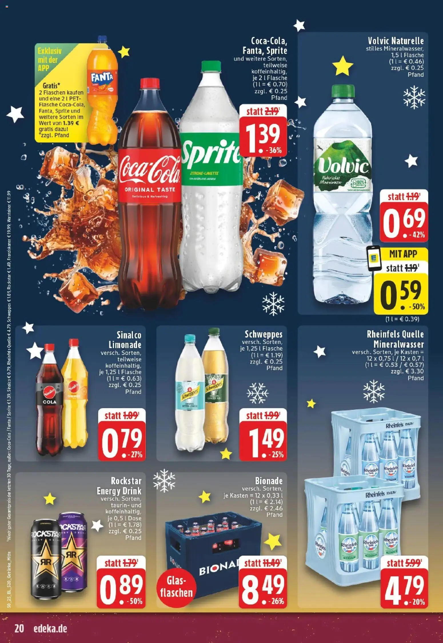 Edeka prospekt Wesel-Ginderich	 – gültig ab 07.12.2025 | Seite: 20 | Produkte: Energy, Schweppes, Volvic, Rheinfels quelle