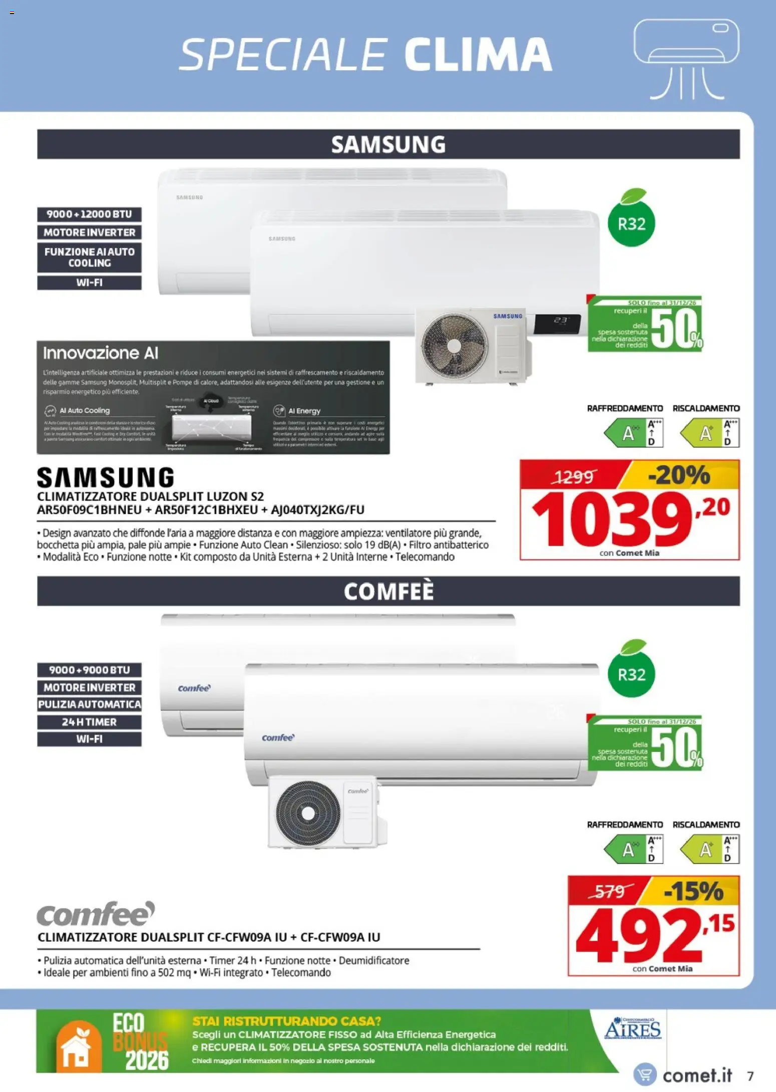 Volantino Comet del 20.03.2026 | Pagina: 7 | Prodotti: Ventilatore, Climatizzatore, Deumidificatore, Samsung