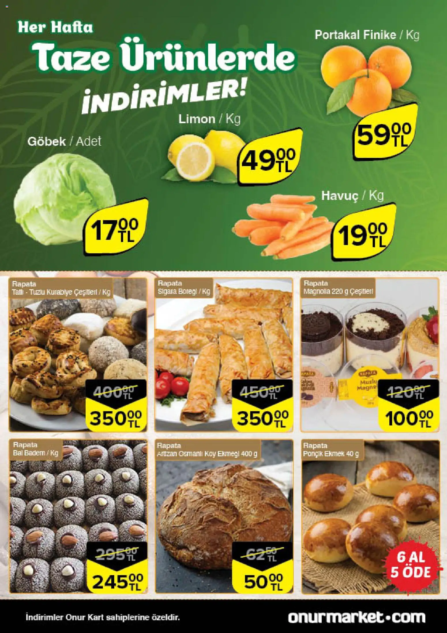 Onur Market Taze Ürünlerde İndirimler - 04.12.2025 tarihinden itibaren geçerlidir | Sayfa: 4 | Ürünler: Ekmek, Portakal, Havuç, Badem